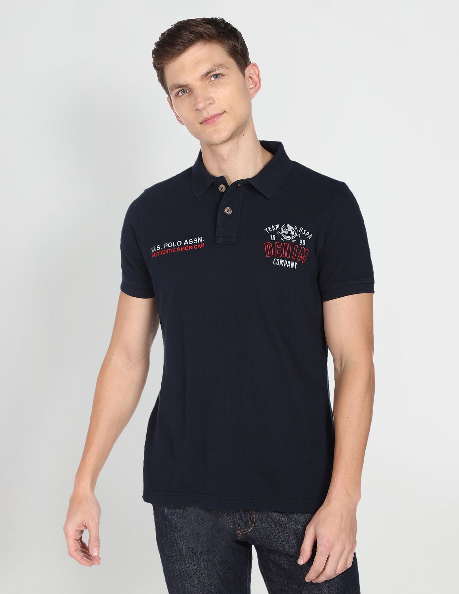 Embroidered Logo Solid Polo Shirt Navy - U.S. POLO ASSN. | Large