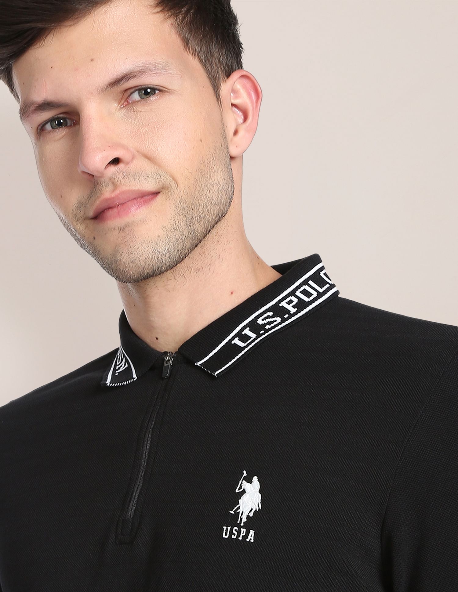Branded Collar Jacquard Polo Shirt Black - U.S. Polo Assn. India | Large