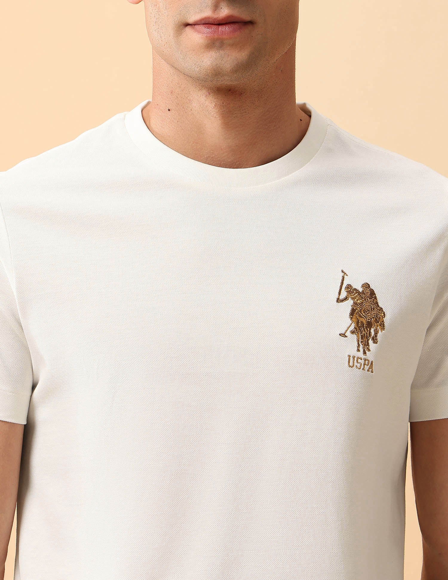 Pacho X Slim Fit Pure Cotton T-Shirt Off White - U.S. Polo Assn. India | Large
