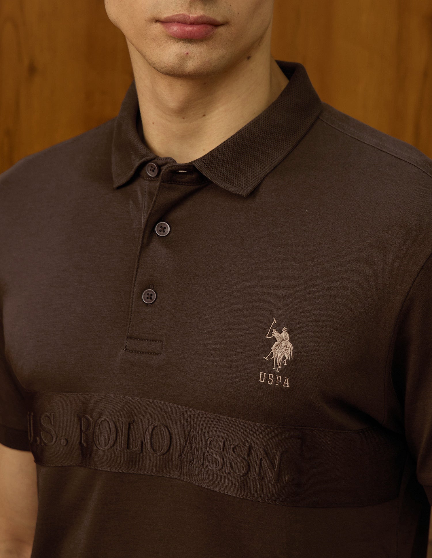 Brand Embroidered Varsity Polo Shirt Dark Brown - U.S. POLO ASSN. | Large