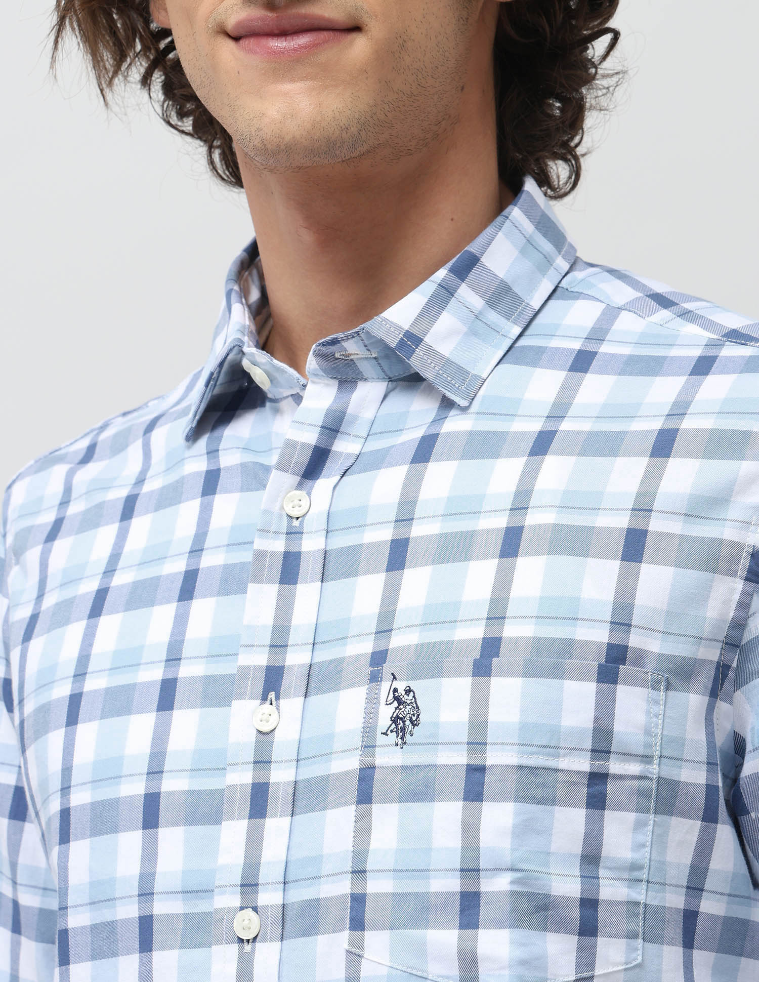 Grid Tattersall Checked Tailored Fit Shirt Dark Blue - U.S. POLO ASSN. | Large