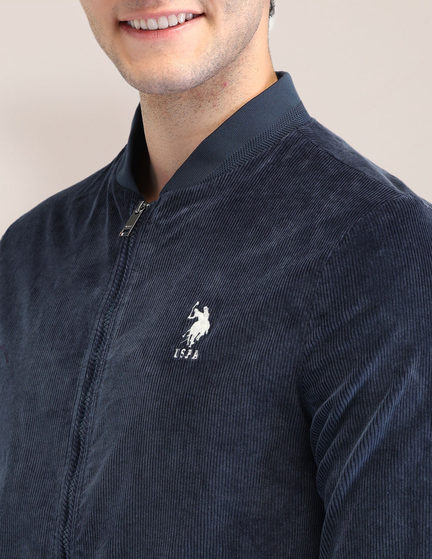 Textured Regular Fit Jacket Blue - U.S. POLO ASSN. | Large