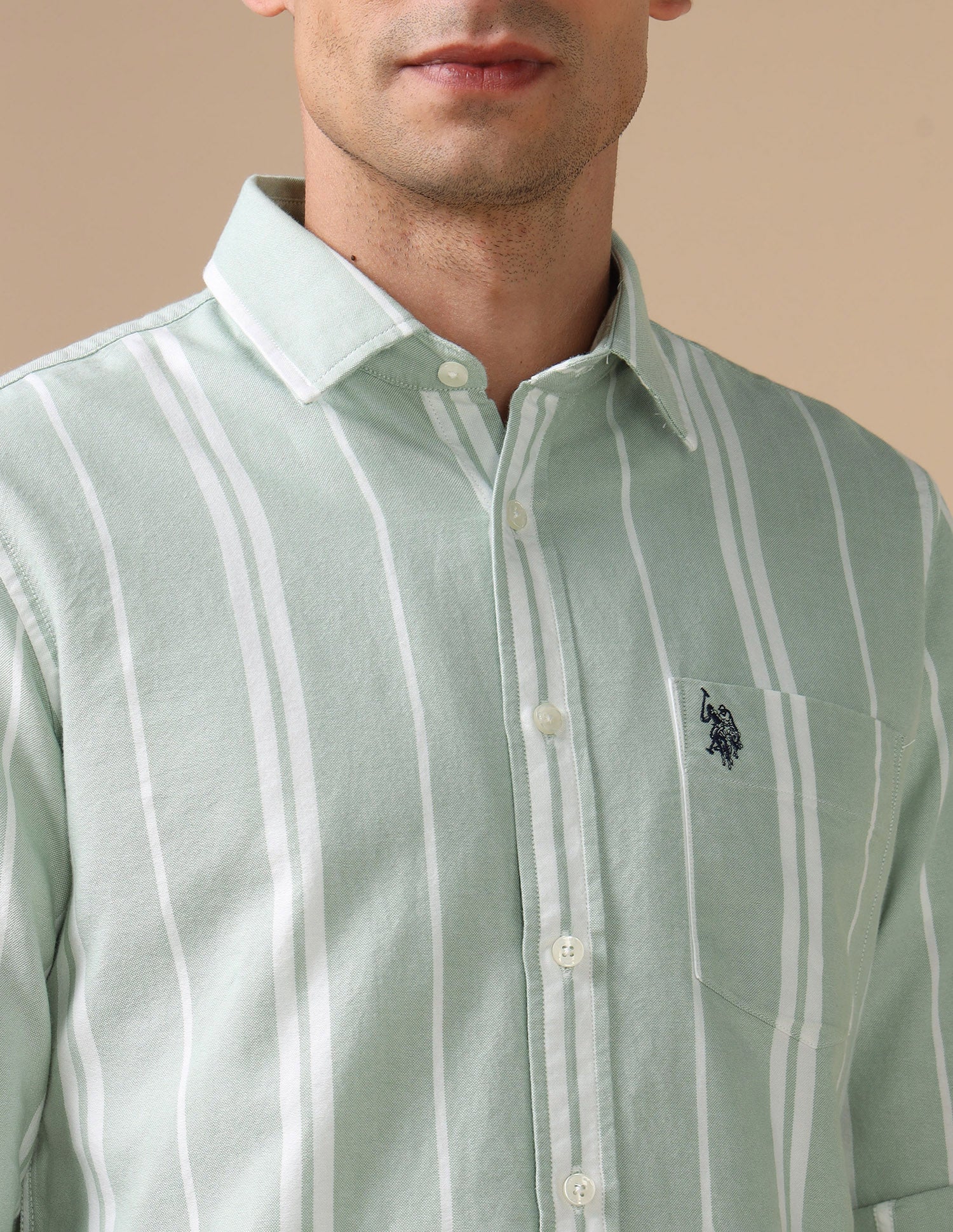 Pure Cotton Tailored Fit Shirt Light Green - U.S. Polo Assn. India | Large