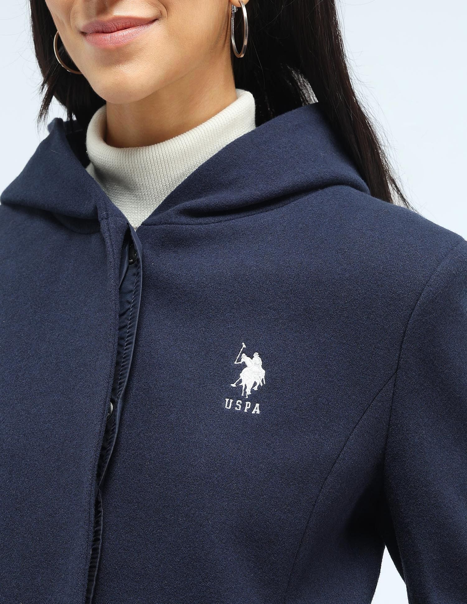 Longline Solid Hooded Jacket Navy - U.S. POLO ASSN. | Large