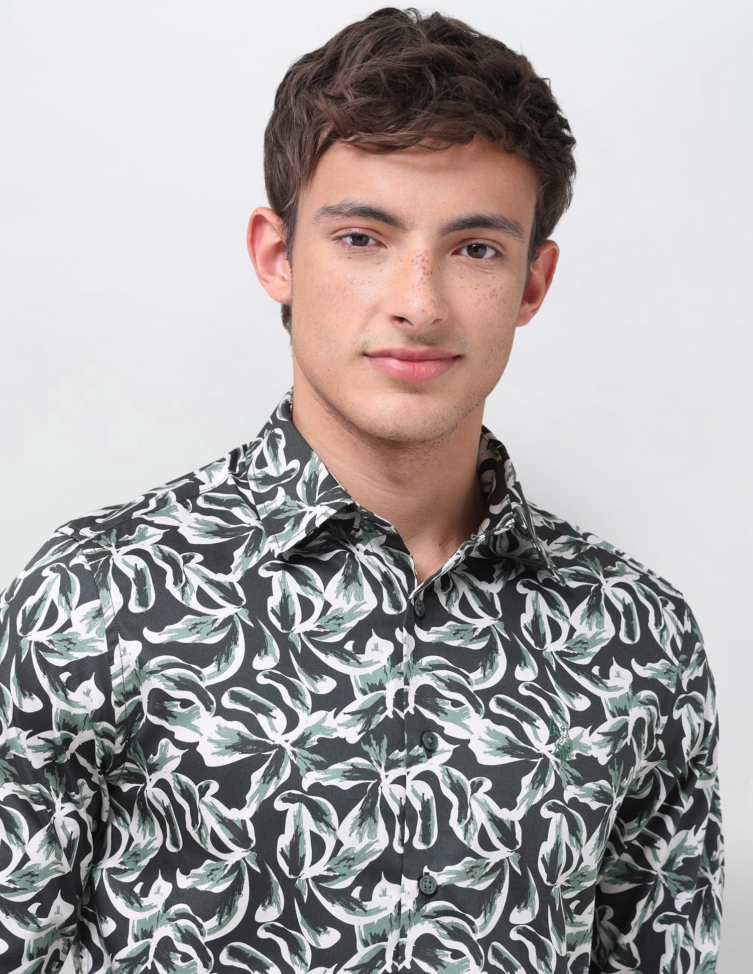 Abstract Printed Satin Shirt Olive - U.S. Polo Assn. India | Large