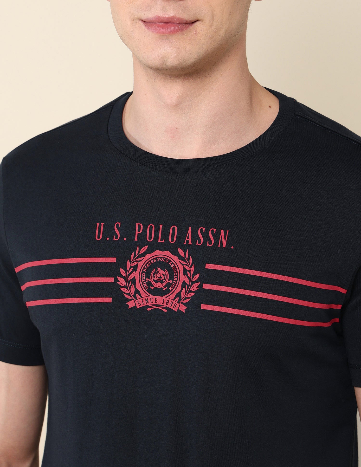 Crew Neck Brand Print Cotton T-Shirt Navy - U.S. POLO ASSN. | Large