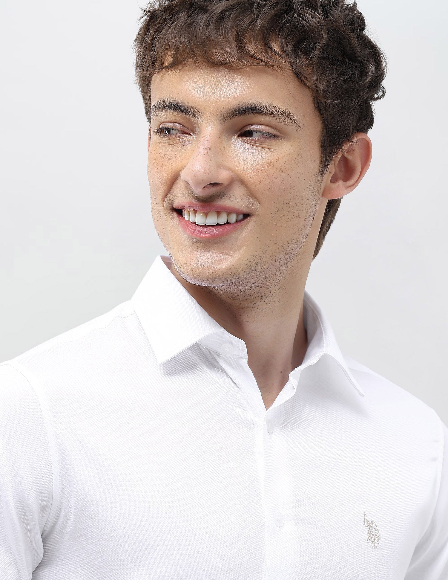 Herringbone Tailored Fit Shirt White - U.S. Polo Assn. India | Large