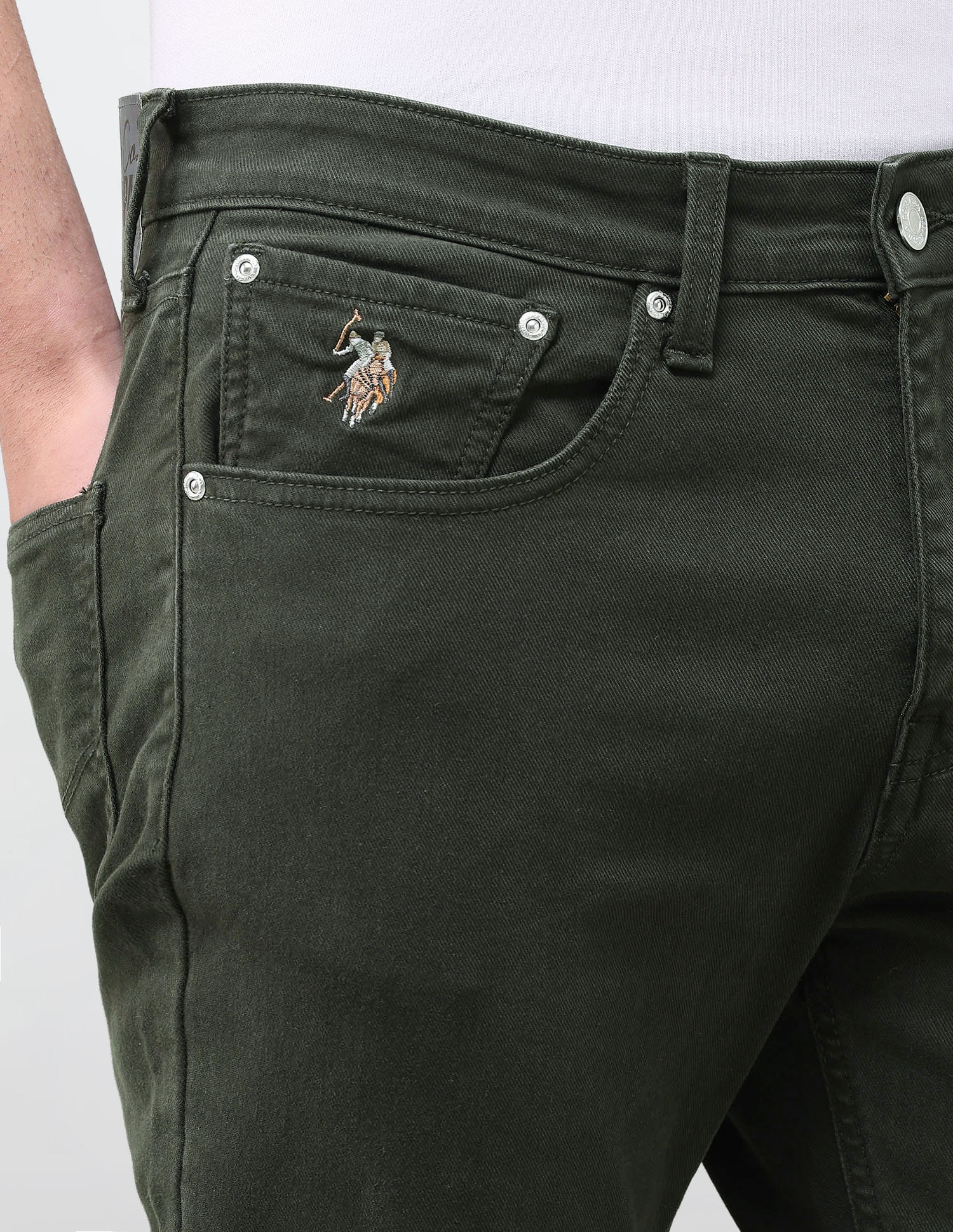 Solid Slim Tapered Fit Jeans Green - U.S. Polo Assn. India | Large