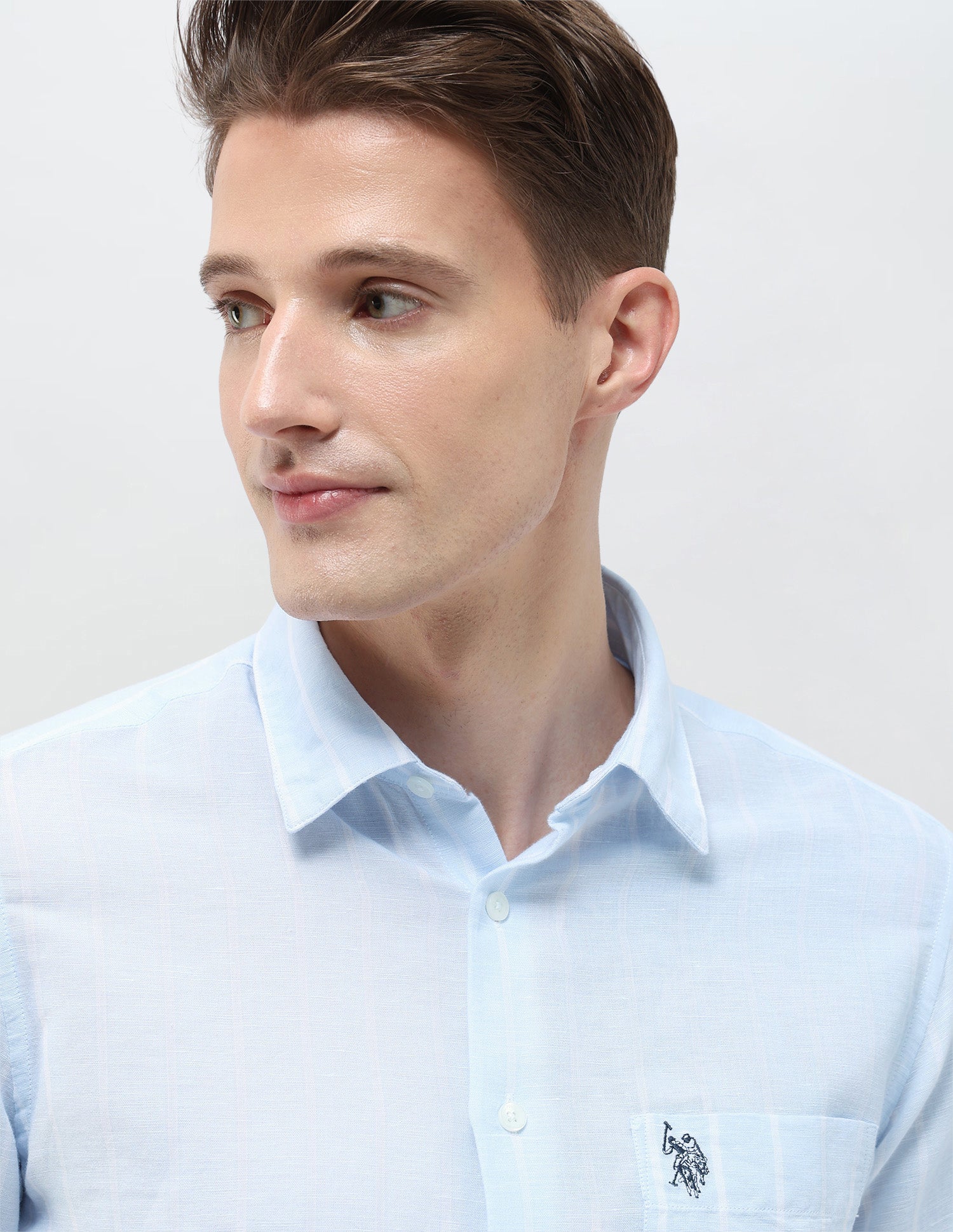 Vertical Striped Regular Fit Shirt Light Blue - U.S. Polo Assn. India | Large