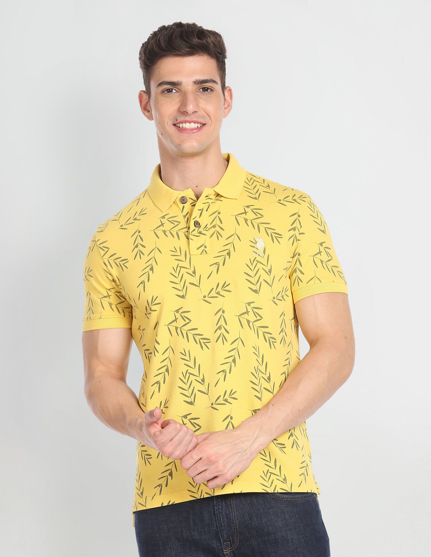 Slim Fit Floral Print Polo Shirt Mustard - U.S. POLO ASSN. | Large