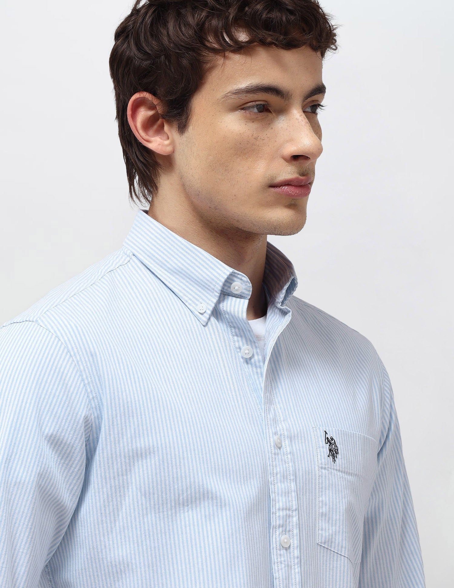 Vertical Striped Regular Fit Shirt Light Blue - U.S. Polo Assn. India | Large