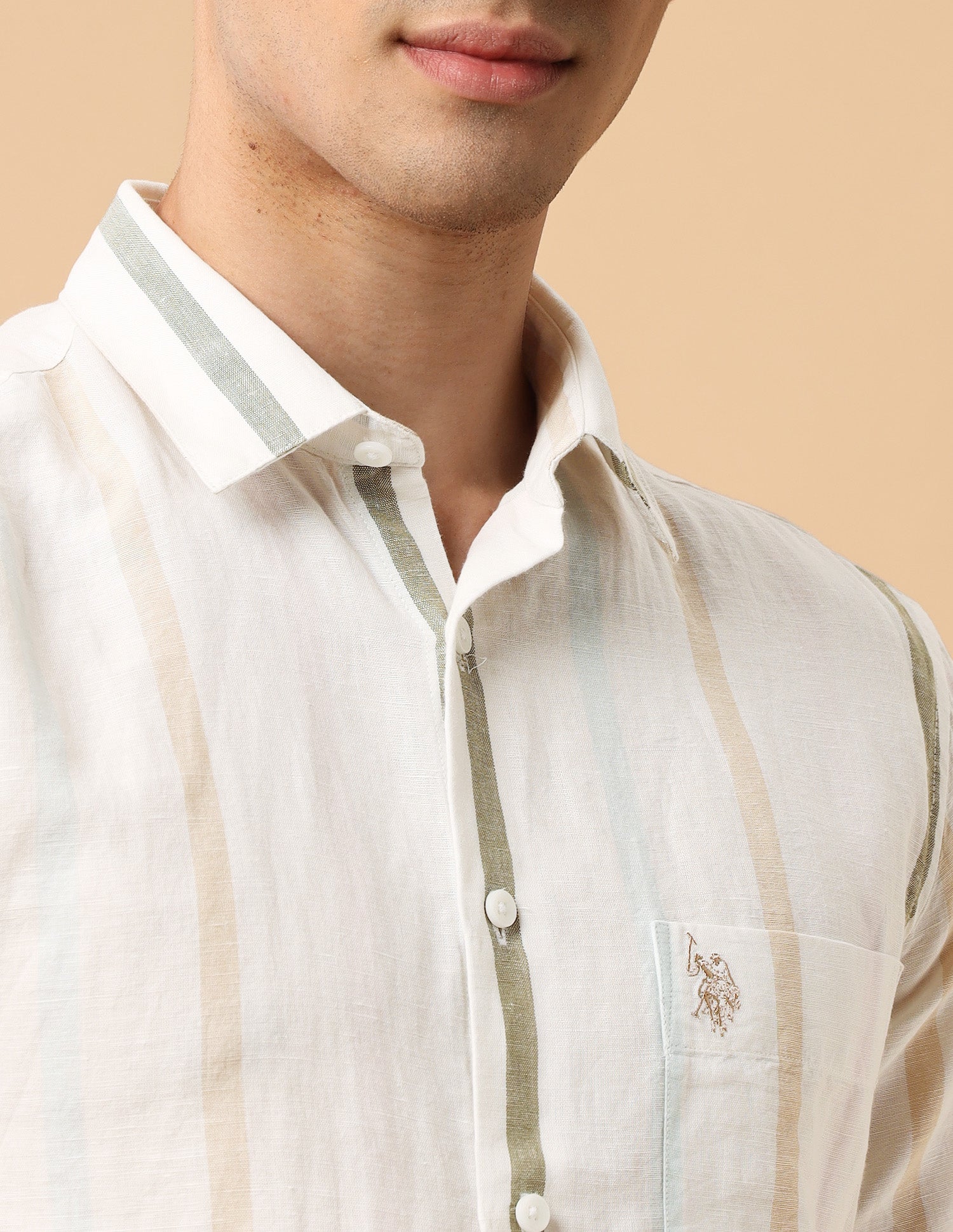 Pacho X Vertical Striped Regular Fit Shirt Ivory - U.S. Polo Assn. India | Large