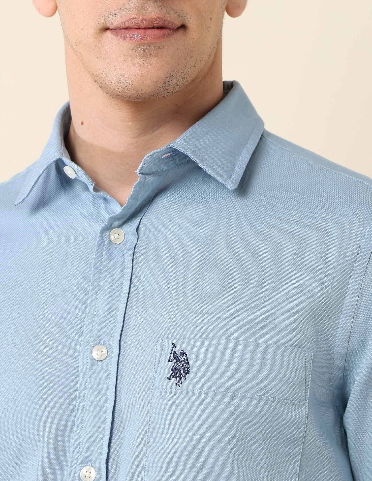 Tailored Fit Dobby Shirt Blue - U.S. Polo Assn. India | Large