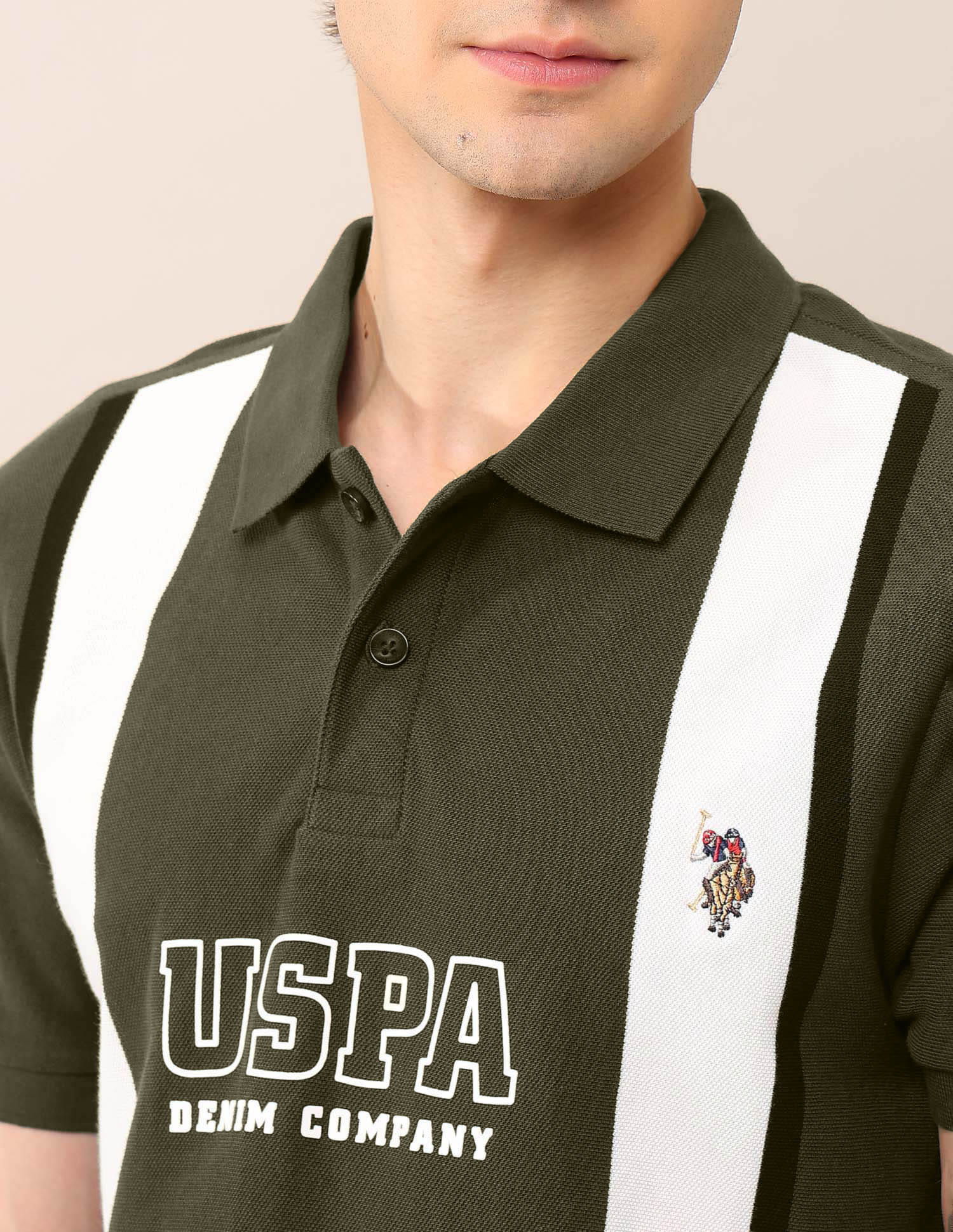 Colourblocked Pure Cotton Polo Shirt Olive - U.S. Polo Assn. India | Large