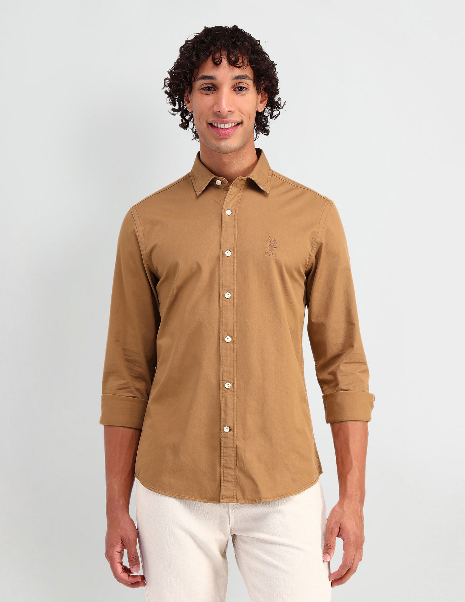 Slim Fit Cotton Twill Shirt Mustard - U.S. Polo Assn. India | Large