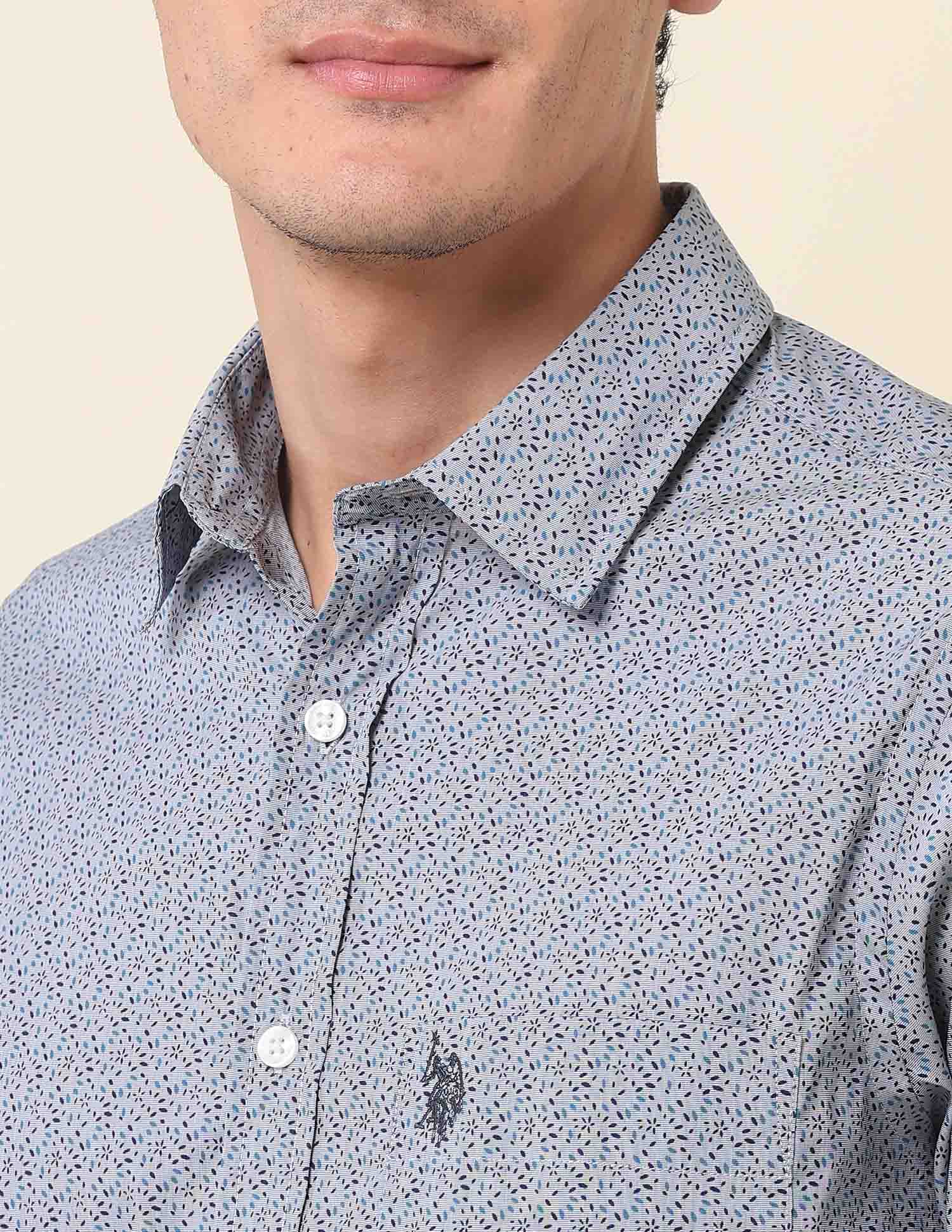 Tailored Fit All-Over Printed Shirt Grey - U.S. Polo Assn. India | Large