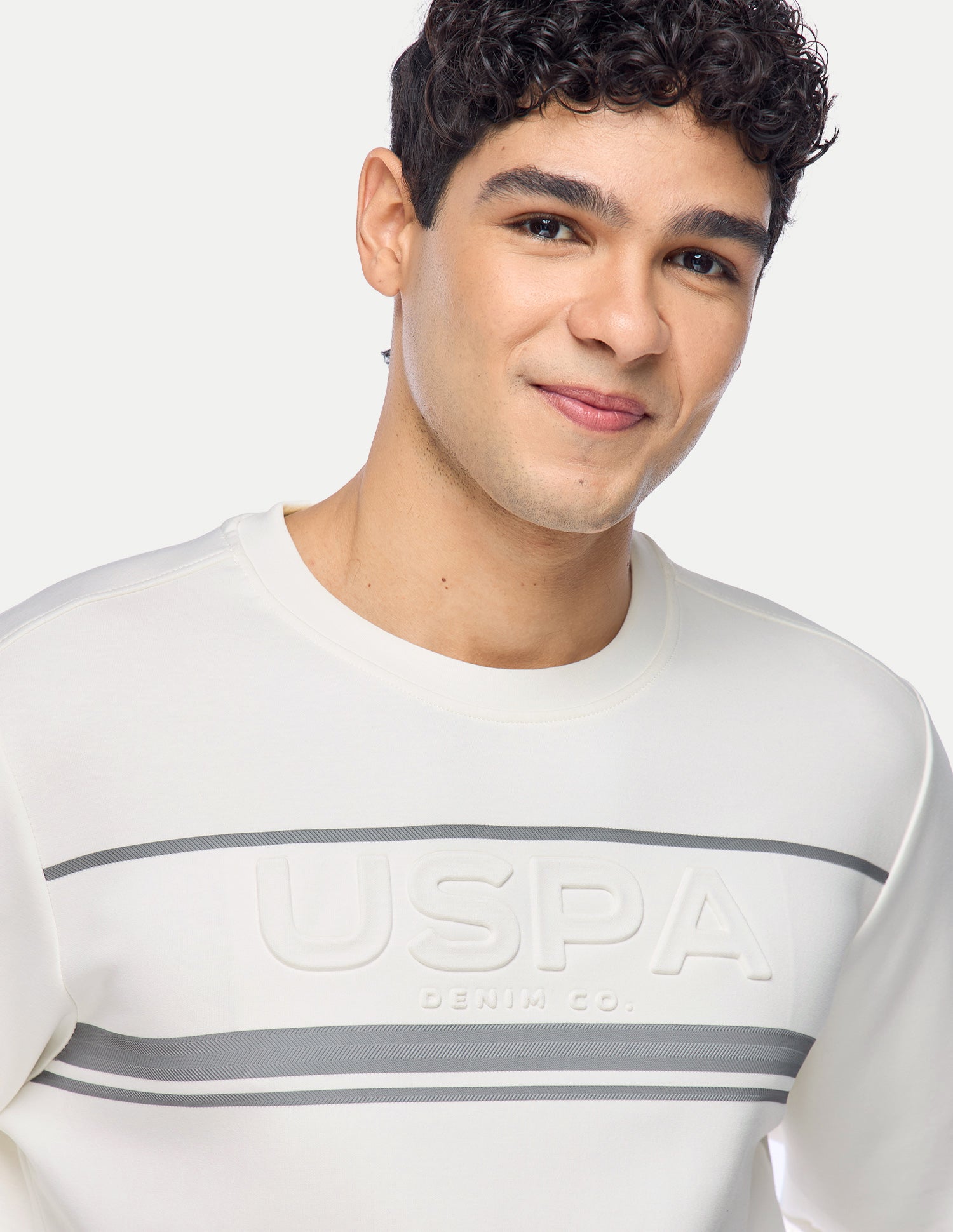 Brand Embossed Regular Fit Sweatshirt Ivory - U.S. Polo Assn. India | Large