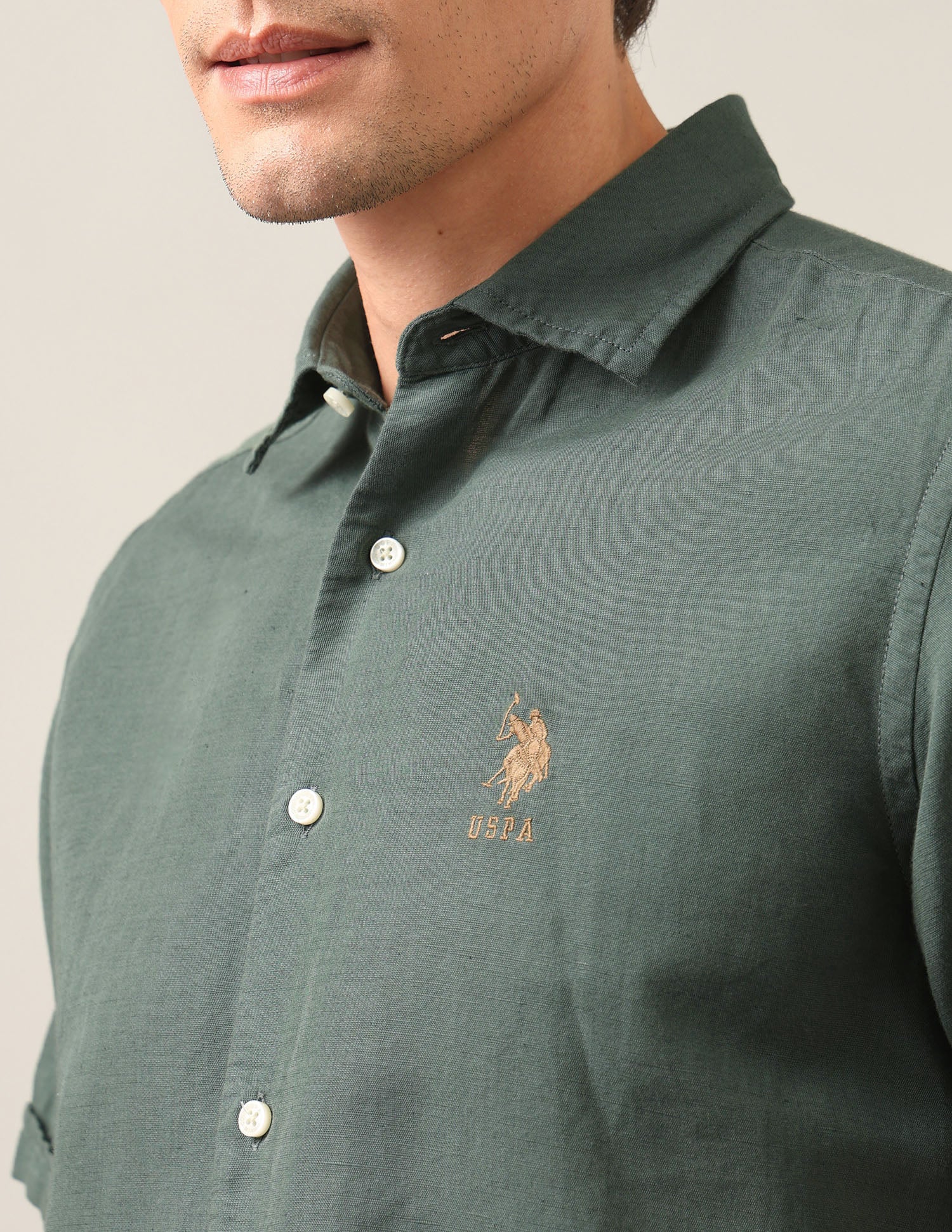 Solid Regular Fit Shirt Olive - U.S. Polo Assn. India | Large