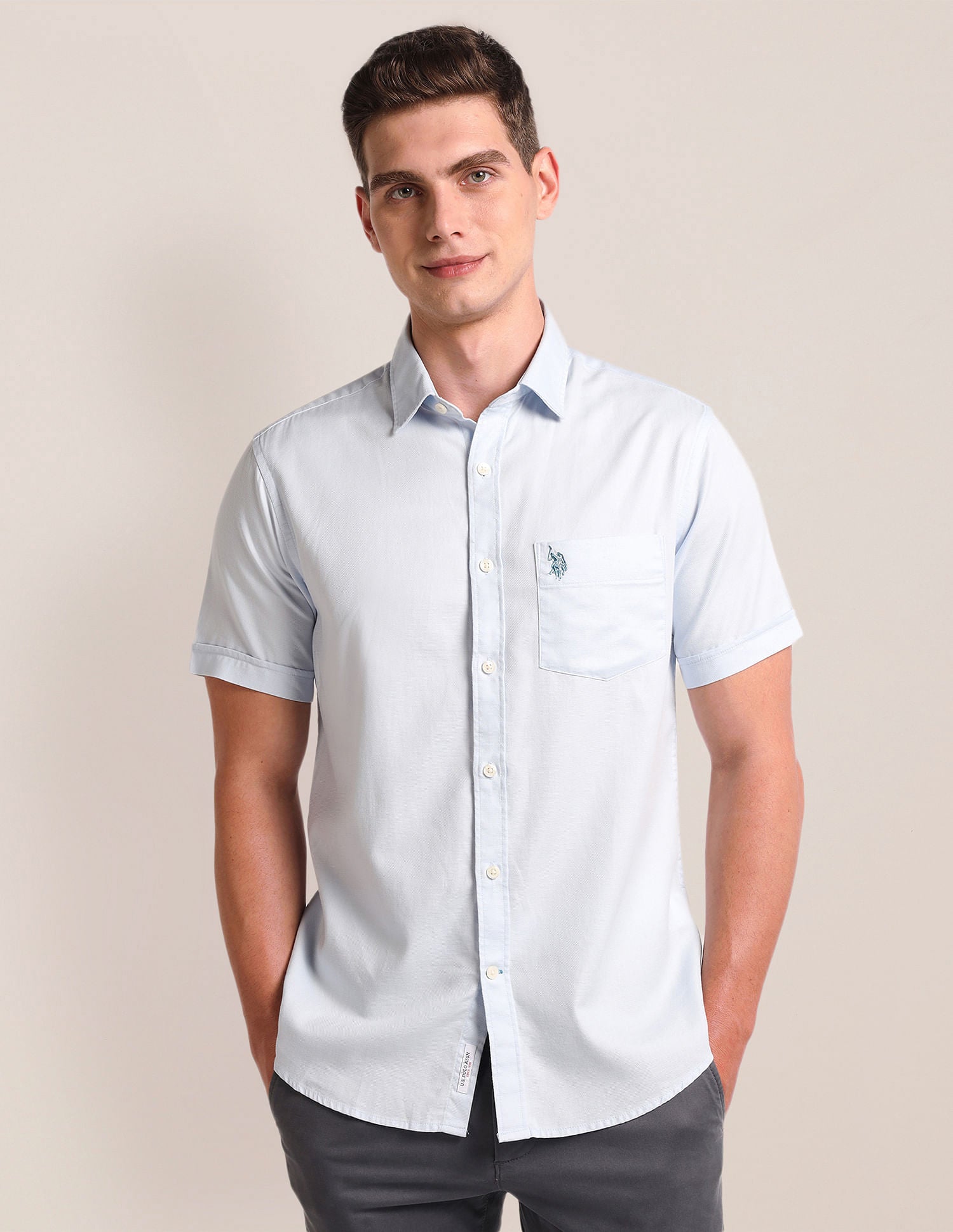 Tailored Regular Fit Solid Shirt Blue - U.S. Polo Assn. India | Large