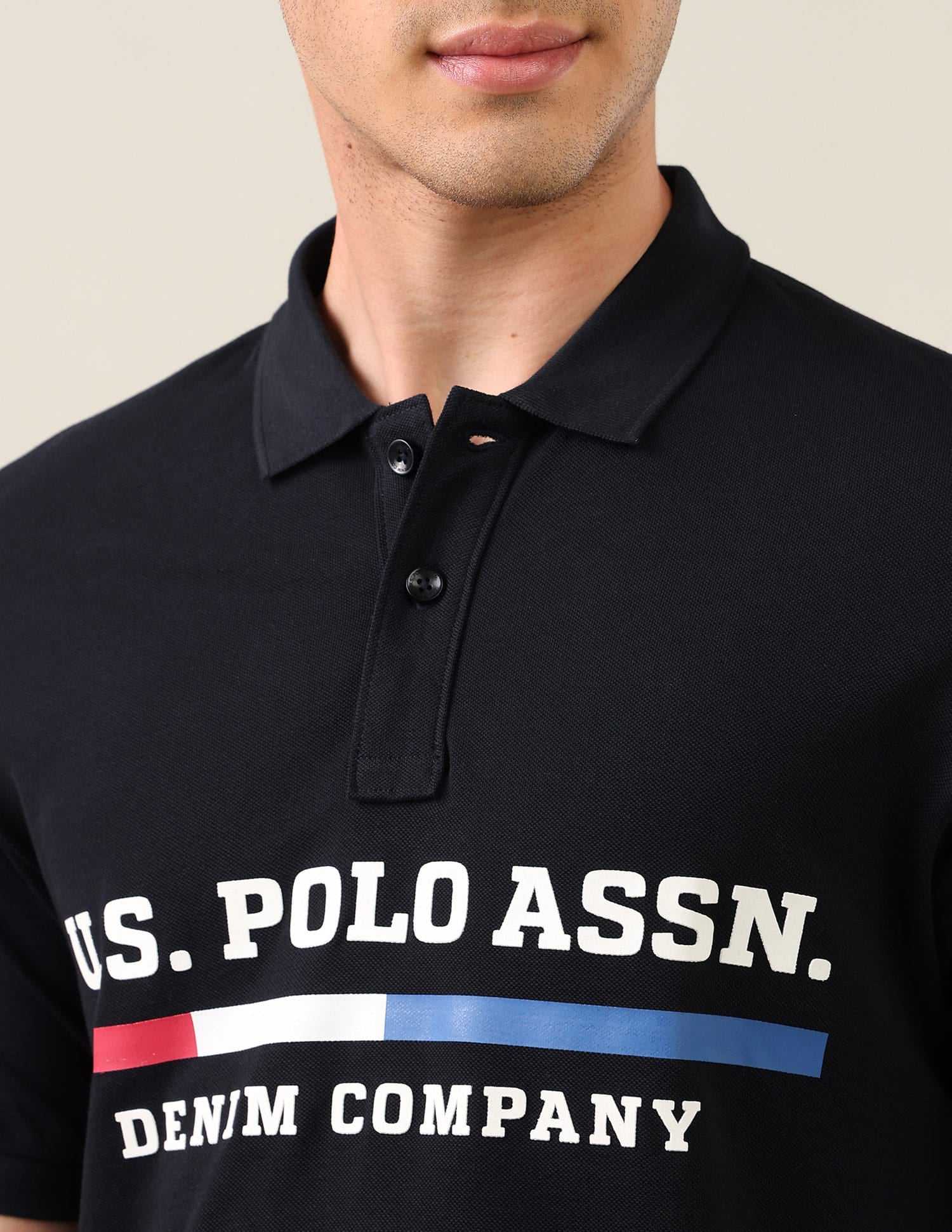 Brand Printed Slim Fit Polo Shirt Blue - U.S. Polo Assn. India | Large