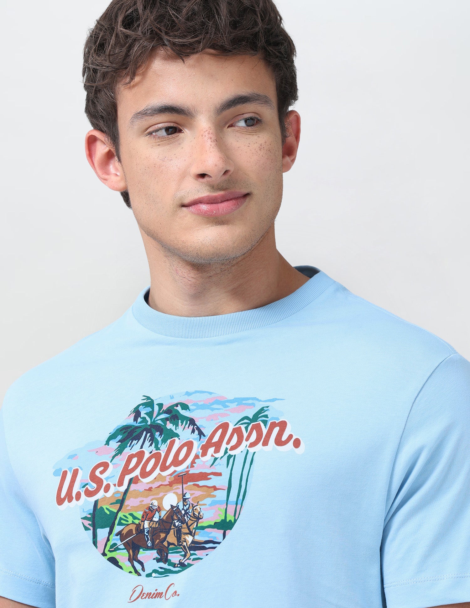 Graphic Brand Printed Regular Fit T-Shirt Light Blue - U.S. Polo Assn. India | Large