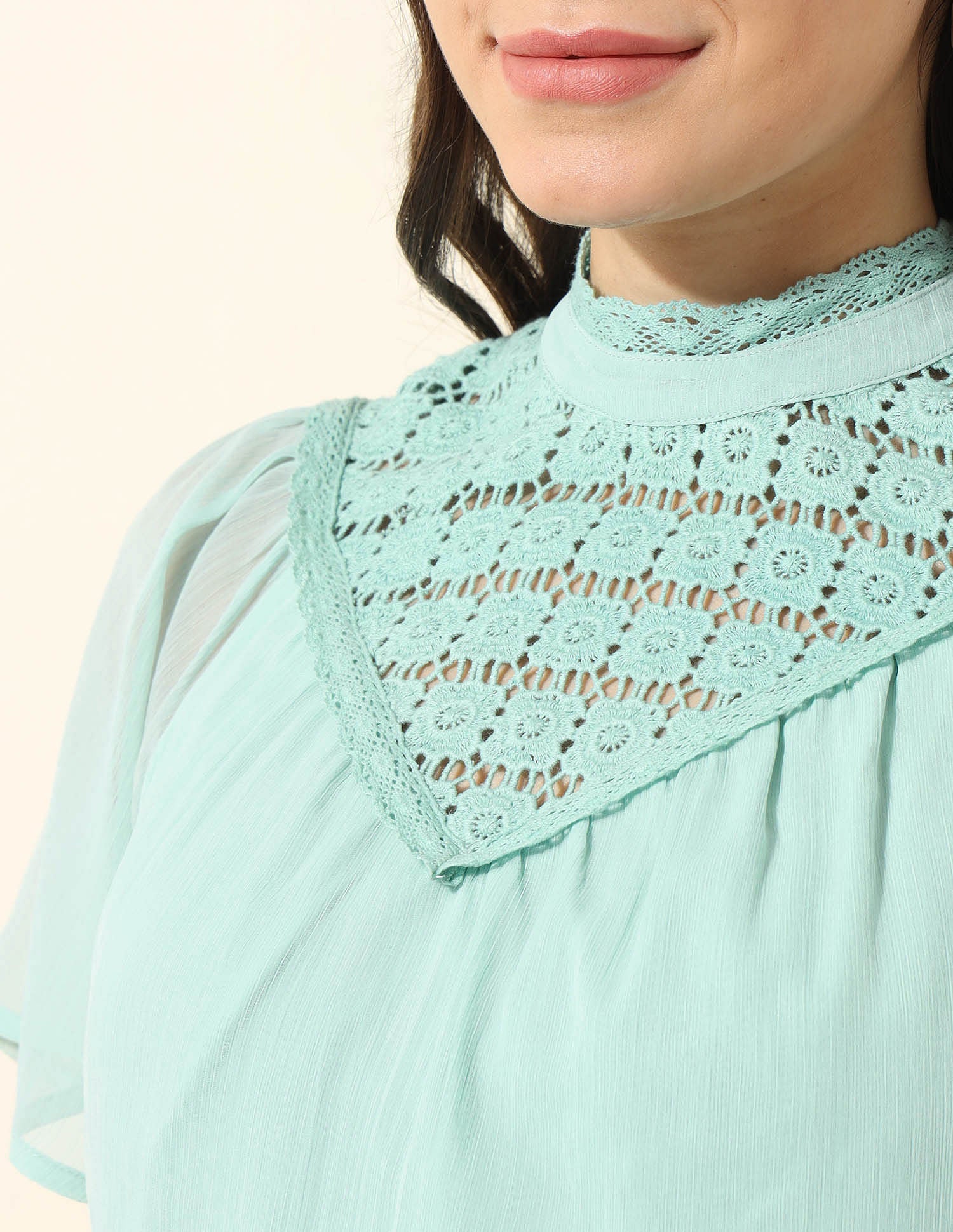 Lace Detailed Top Blue - U.S. POLO ASSN. | Large