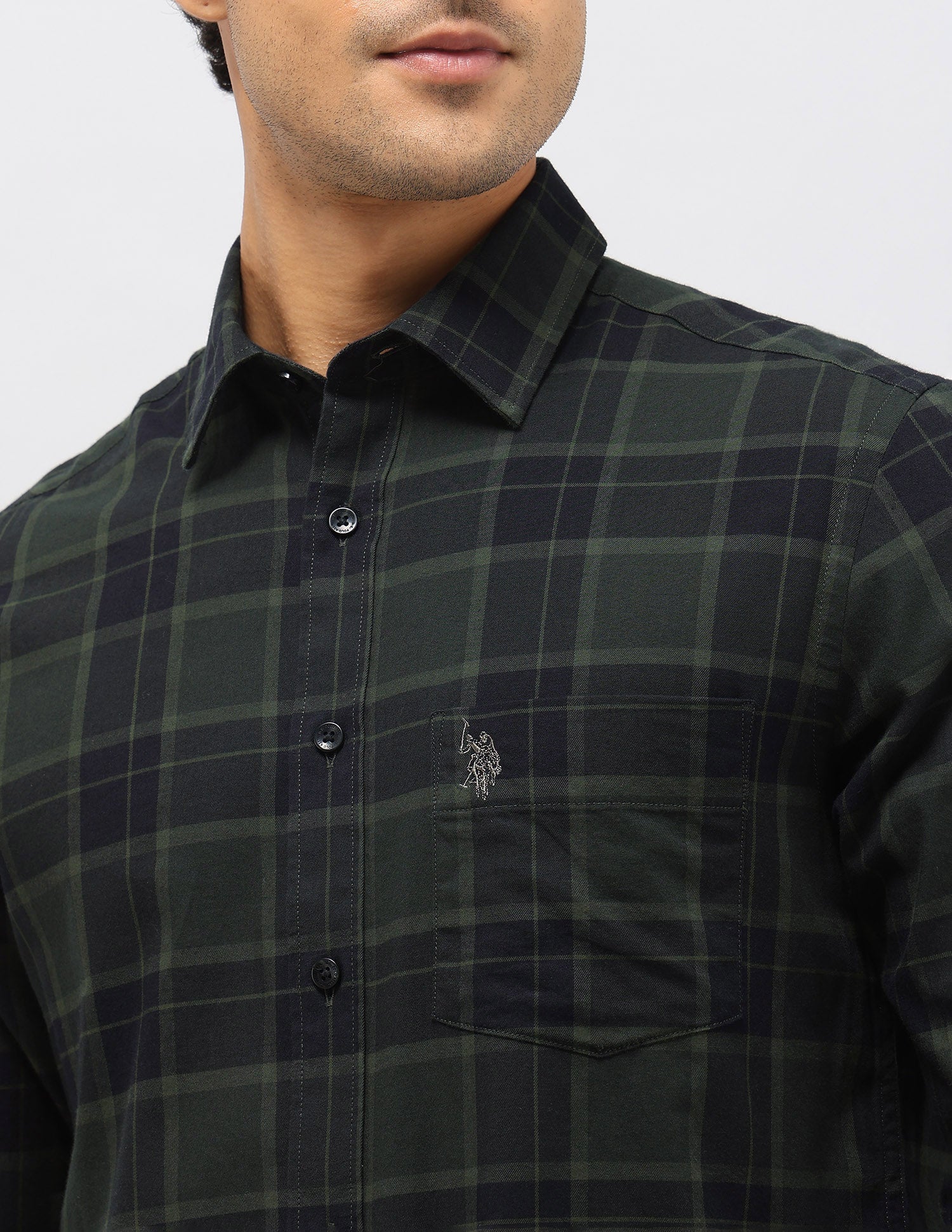 Plaid Checked Tailored Fit Shirt Olive - U.S. Polo Assn. India | Large