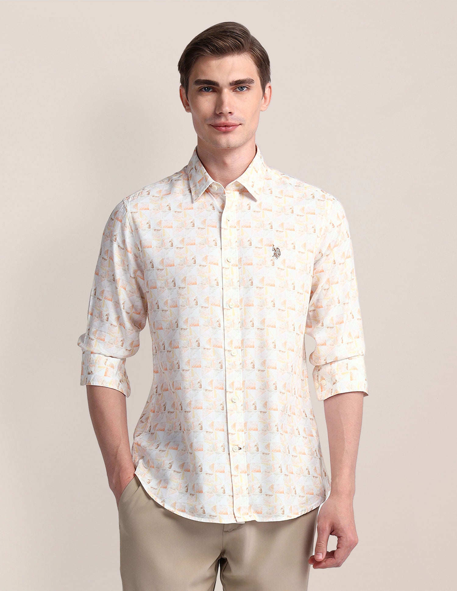 Tailored Fit Abstract Shirt Cream - U.S. Polo Assn. India | Large