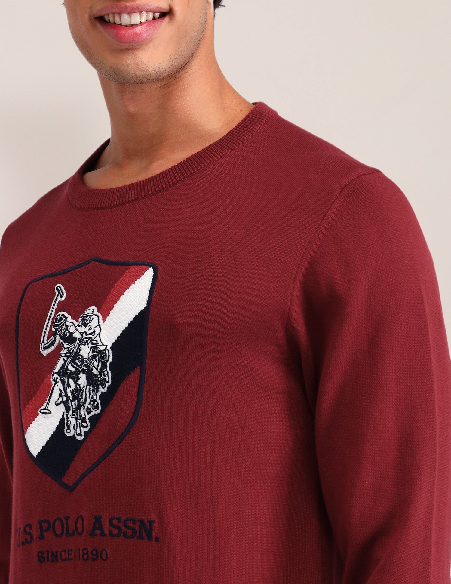 Brand Printed Regular Fit Sweater Dark Red - U.S. Polo Assn. India | Large