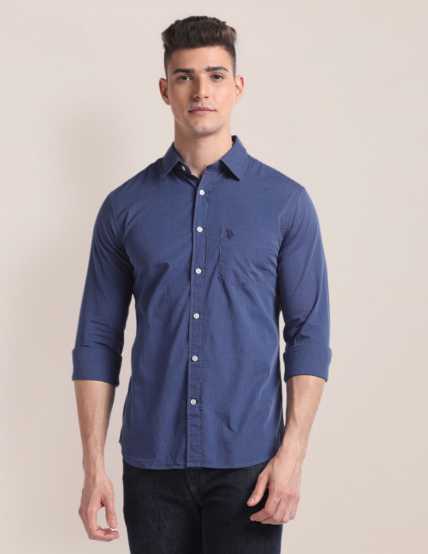 Premium Cotton Patterned Shirt Navy - U.S. Polo Assn. India | Large