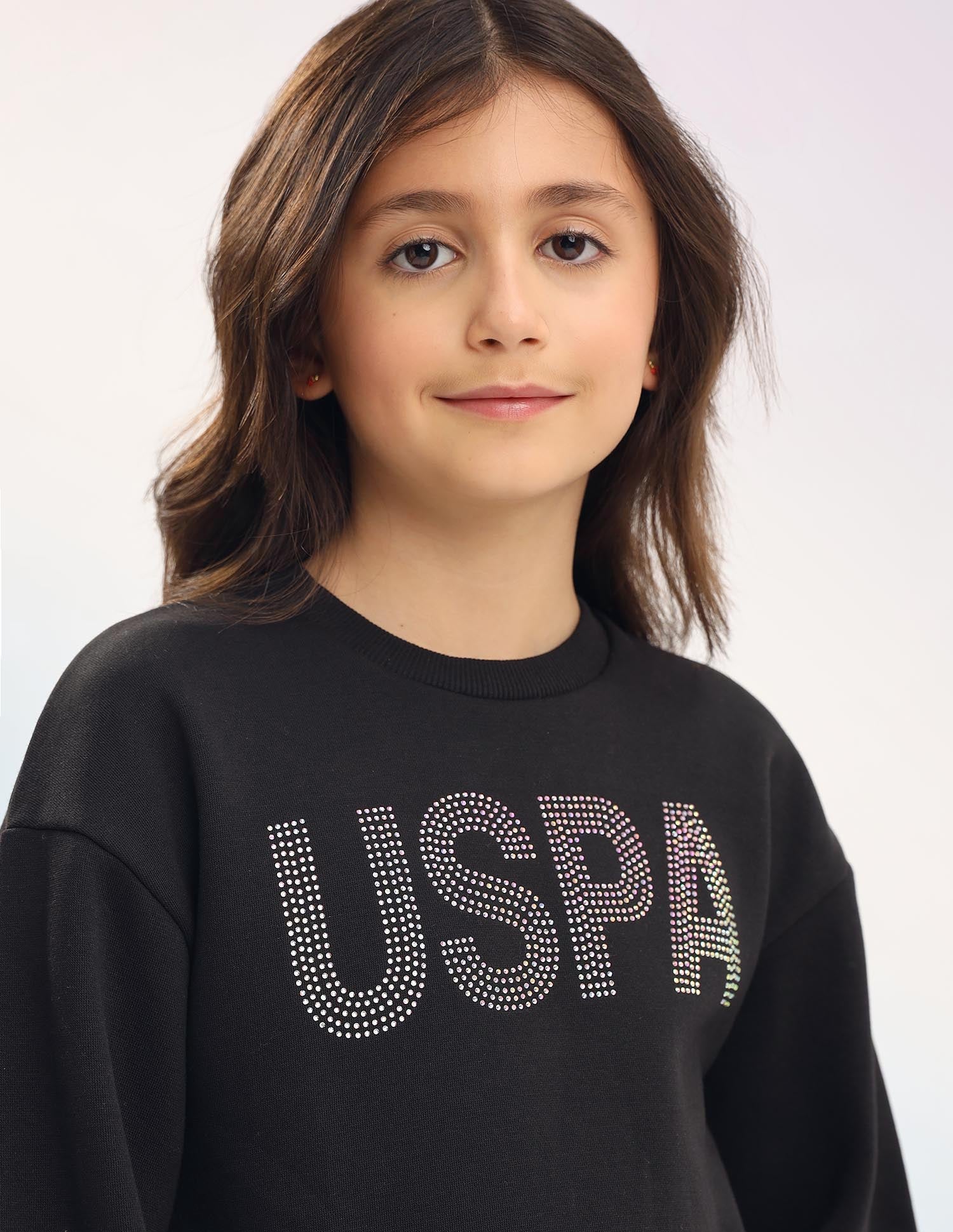 Brand Embellished Regular Fit Sweatshirt Jet Black - U.S. POLO ASSN. | Large