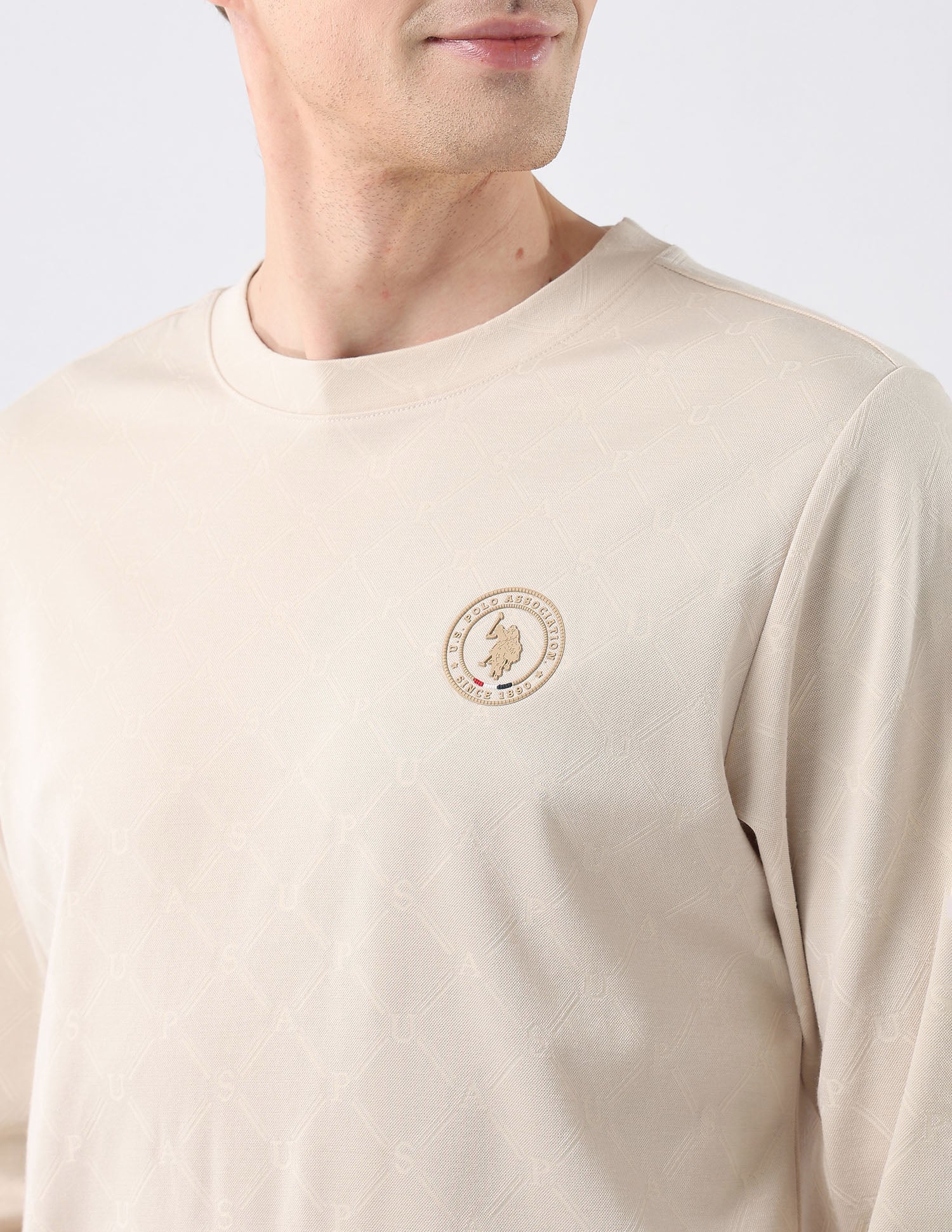 Self Design Brand Regular Fit Sweatshirt Beige - U.S. POLO ASSN. | Large