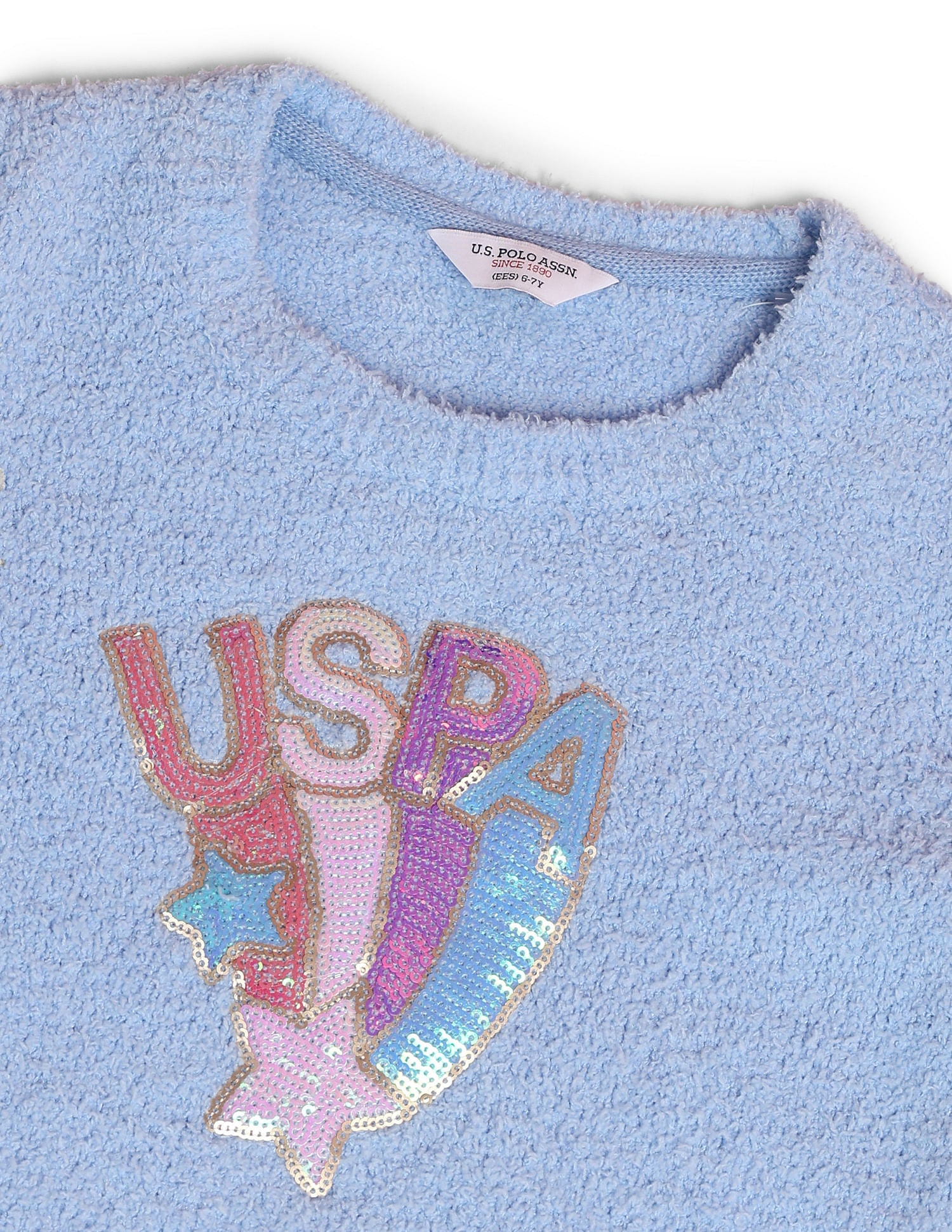 Girls Sequence Embellished Sweater Light Blue - U.S. POLO ASSN. | Large