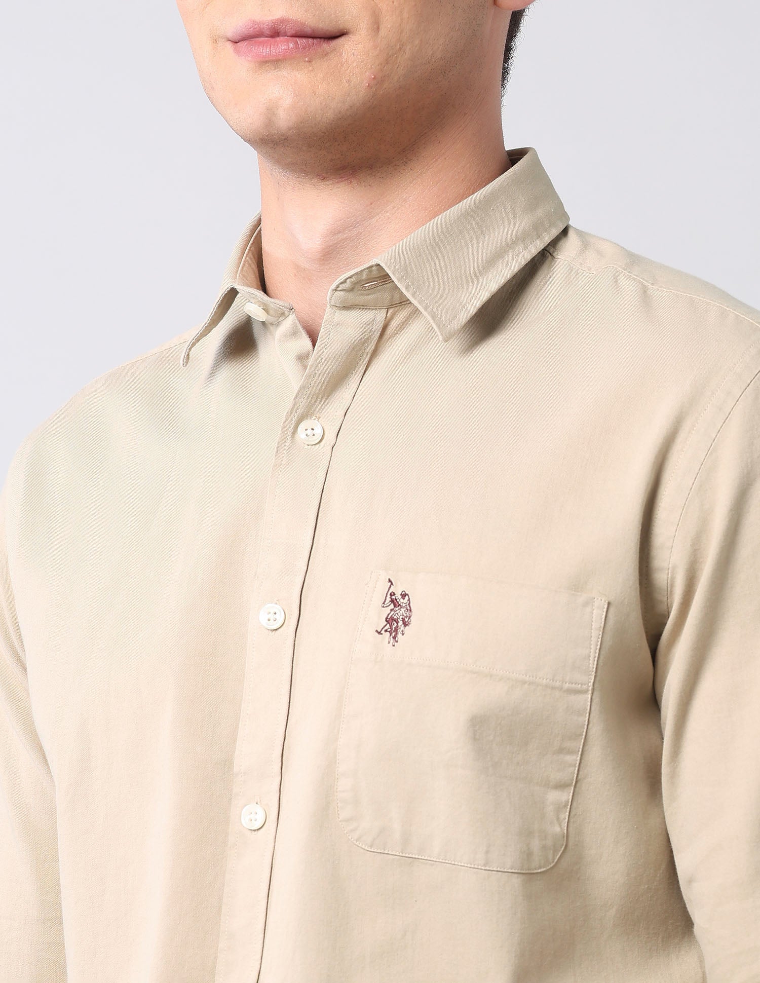 Slim Fit Pure Cotton Twill Shirt Beige - U.S. POLO ASSN. | Large