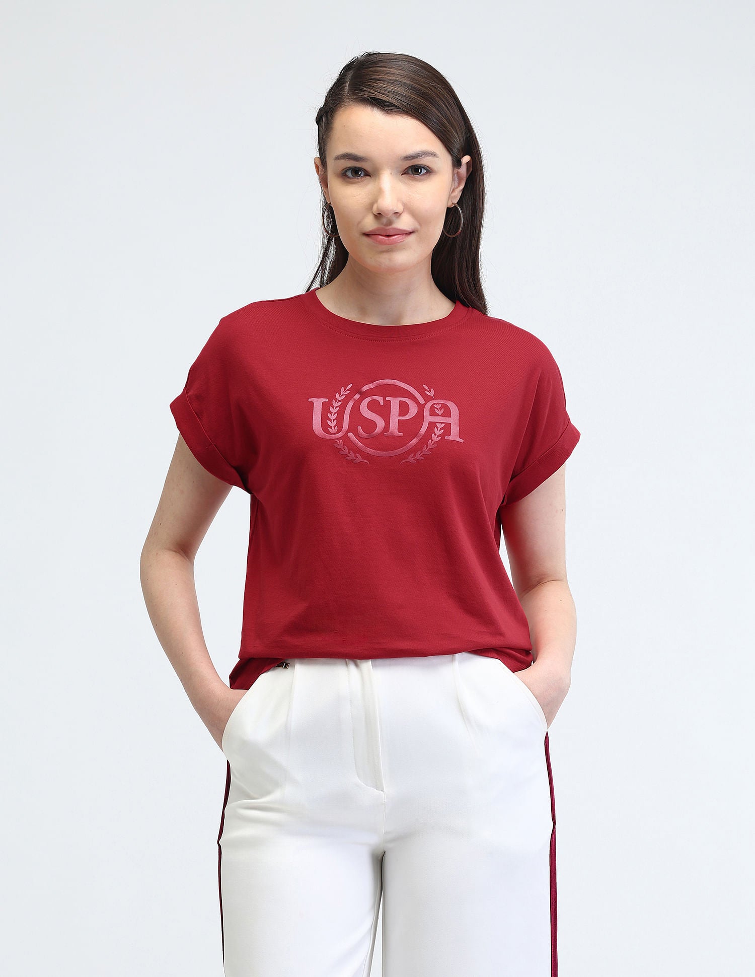 Extended Shoulder Satin Print T-Shirt Red - U.S. Polo Assn. India | Large