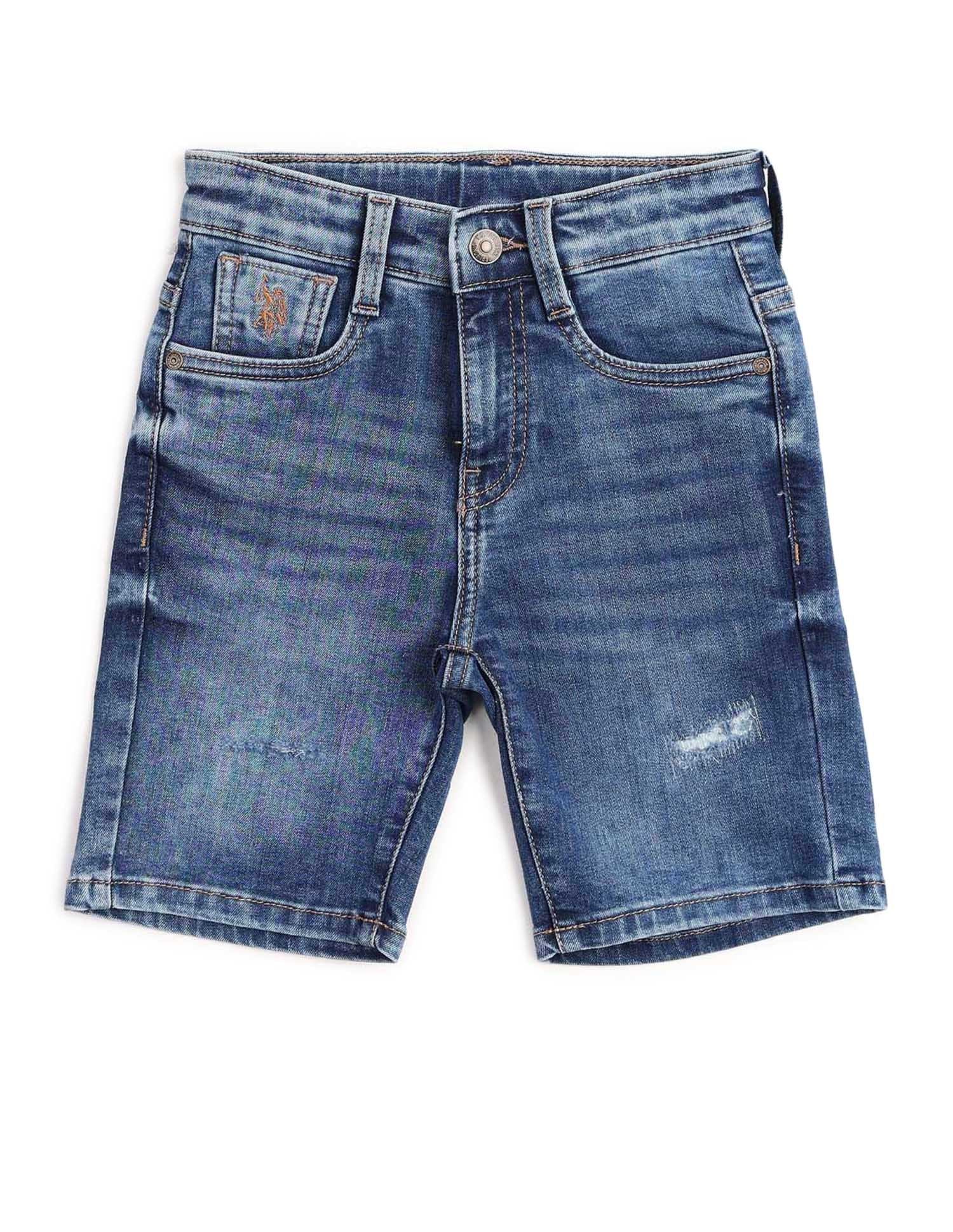 Boys Solid Regular Fit Denim Shorts Mid Wash - U.S. POLO ASSN. | Large