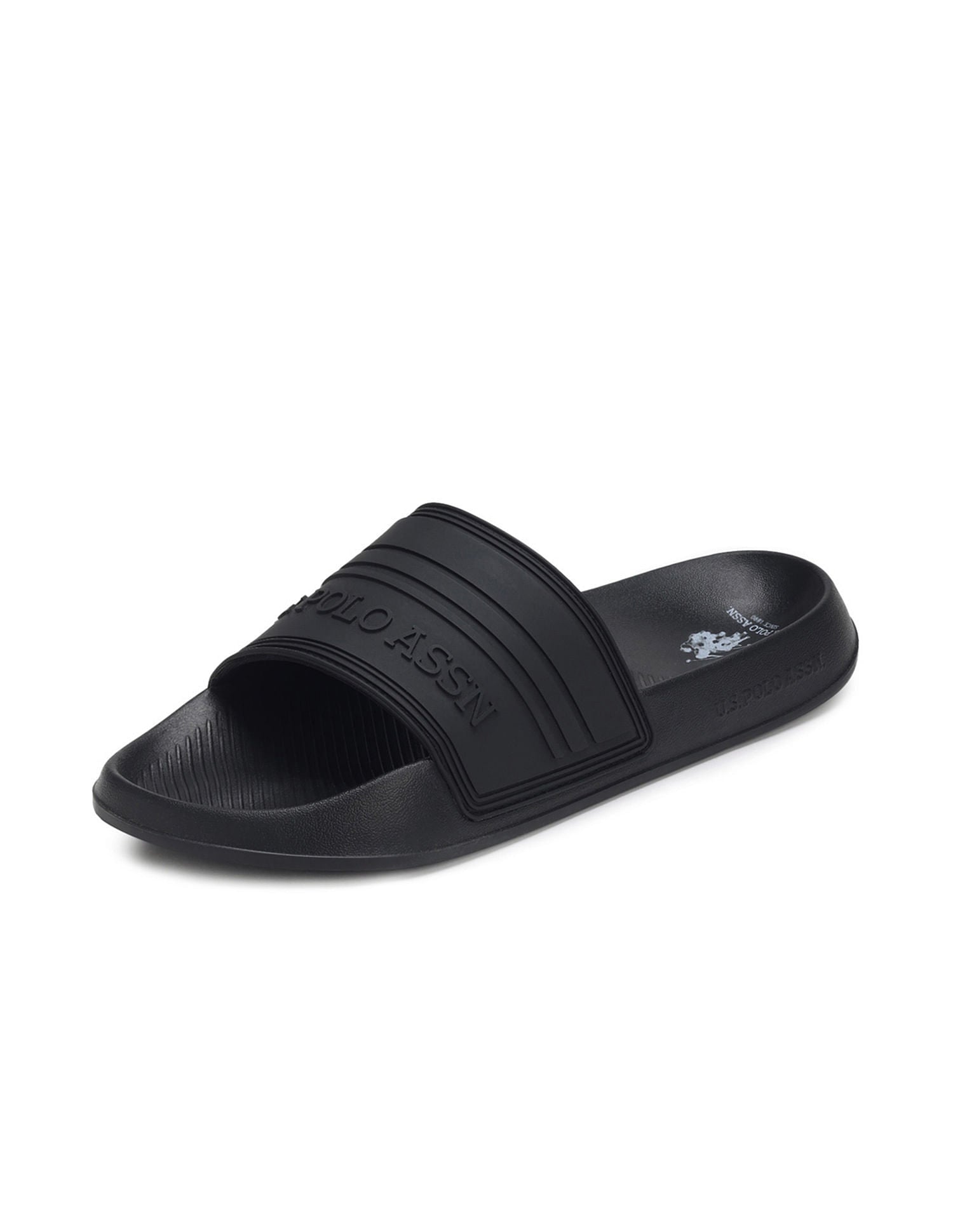 Men Embossed Logo Non-Skid Lightweight Nilsson Slides Black - U.S. Polo Assn. India | Large