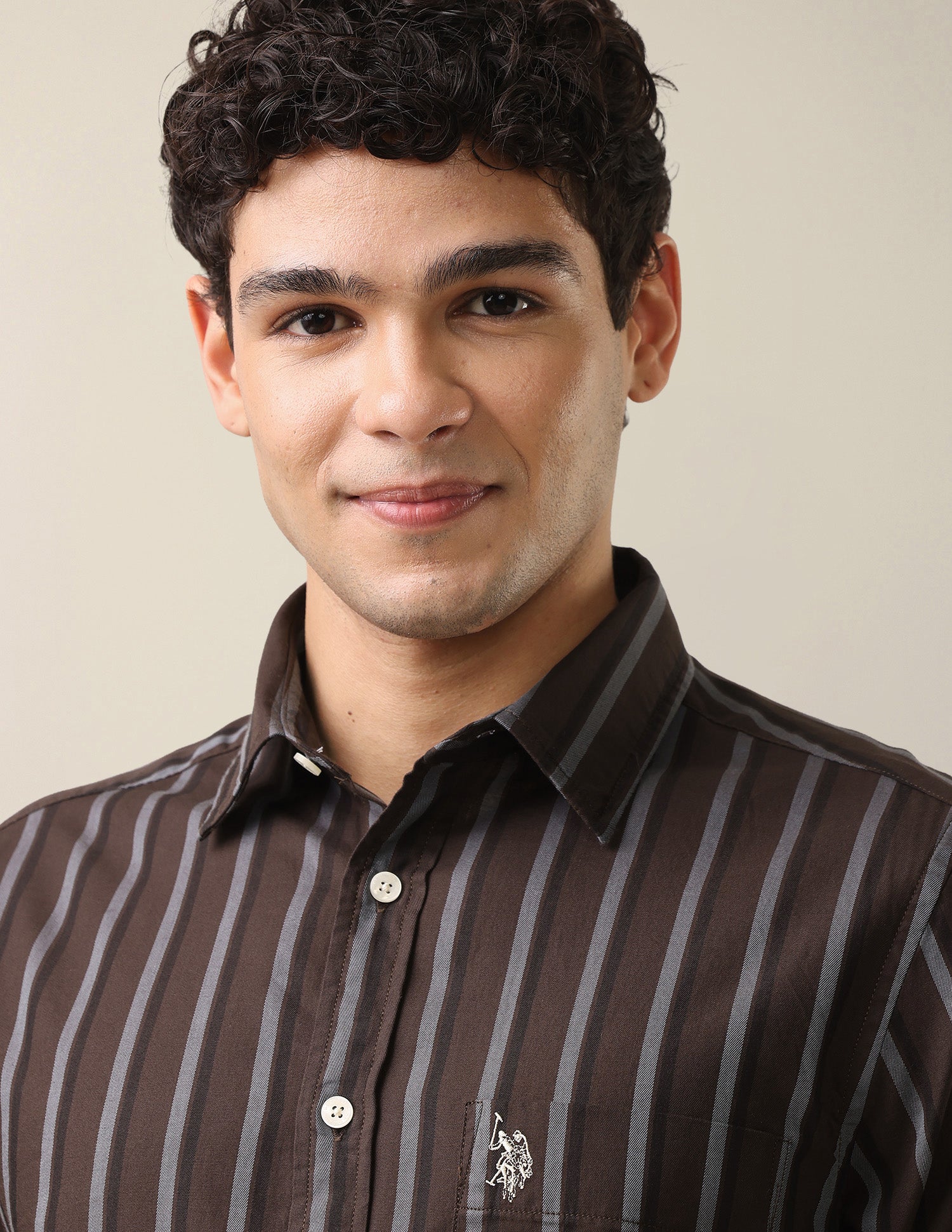 Vertical Striped Twill Shirt Dark Brown - U.S. Polo Assn. India | Large