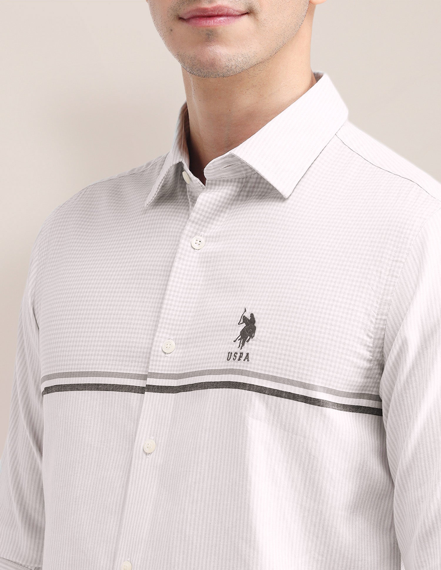 Vertical Striped Tailored Fit Shirt Grey - U.S. POLO ASSN. | Large