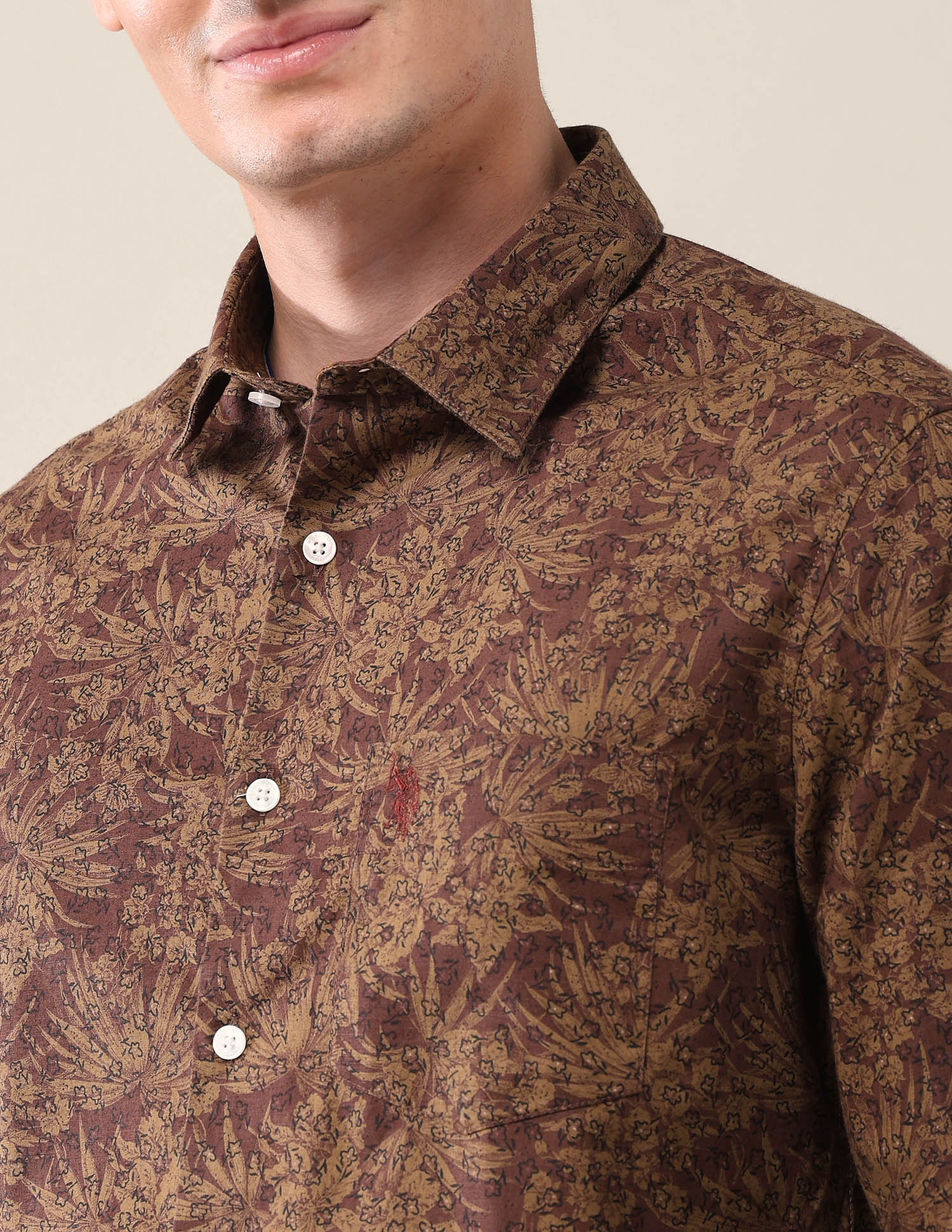 All-Over Printed Tailored Fit Shirt Tan - U.S. Polo Assn. India | Large