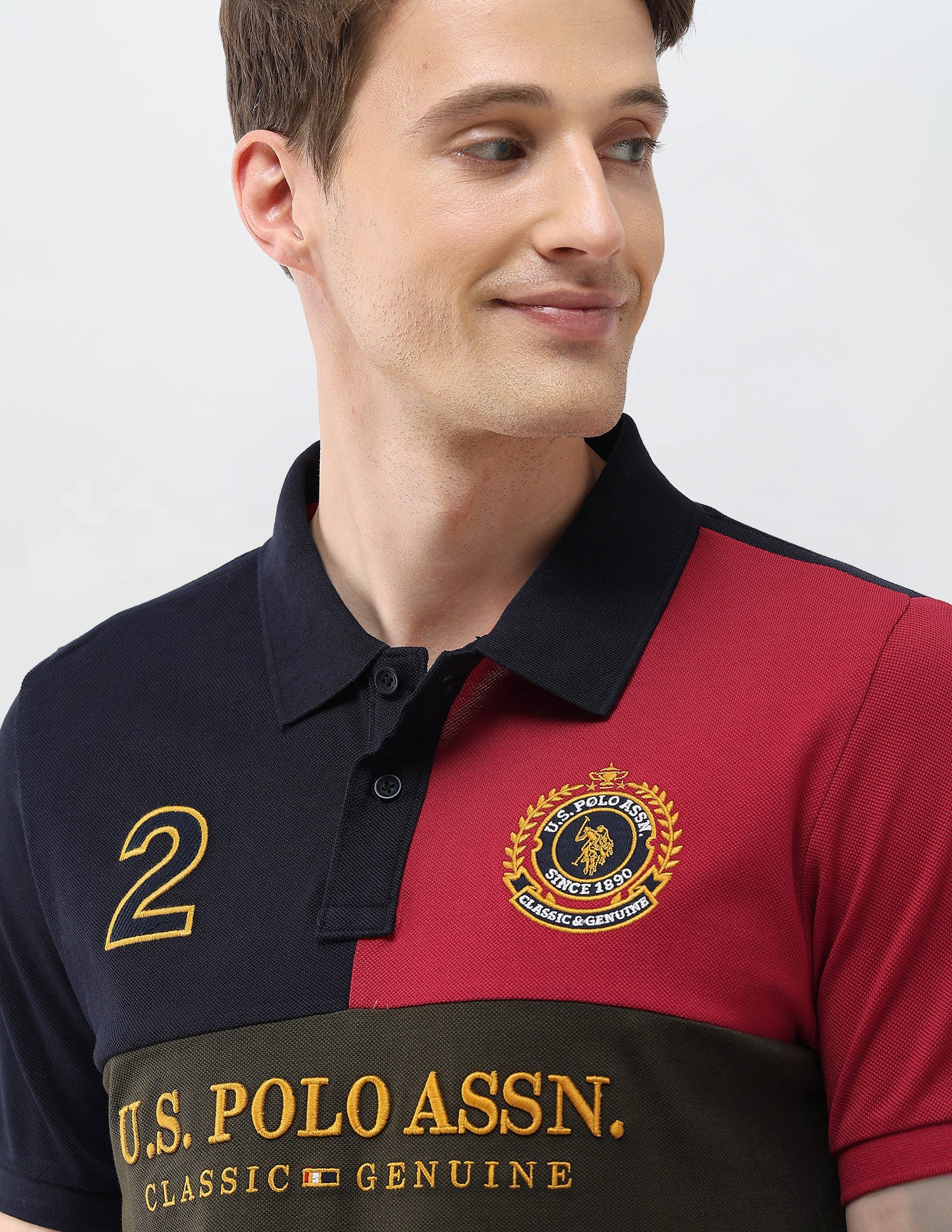 Colourblocked Brand Embroidered Slim Fit Polo Shirt Olive - U.S. Polo Assn. India | Large