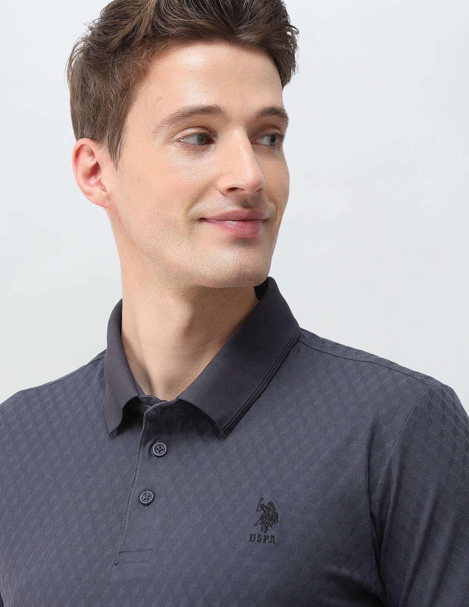 Textured Slim Fit Polo Shirt Dark Grey - U.S. Polo Assn. India | Large