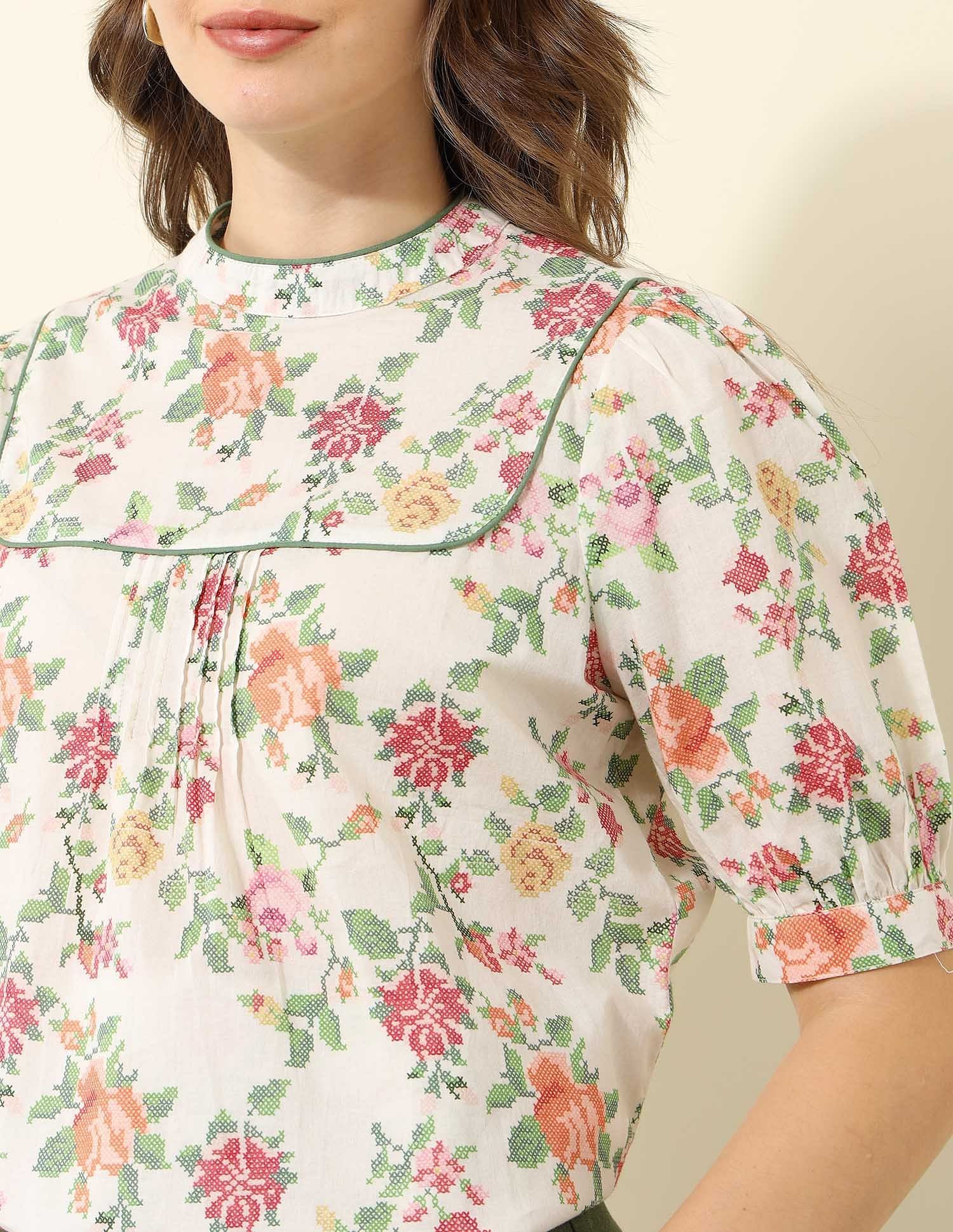 Yoke Design Floral Printed Top Multi-colour - U.S. Polo Assn. India | Large