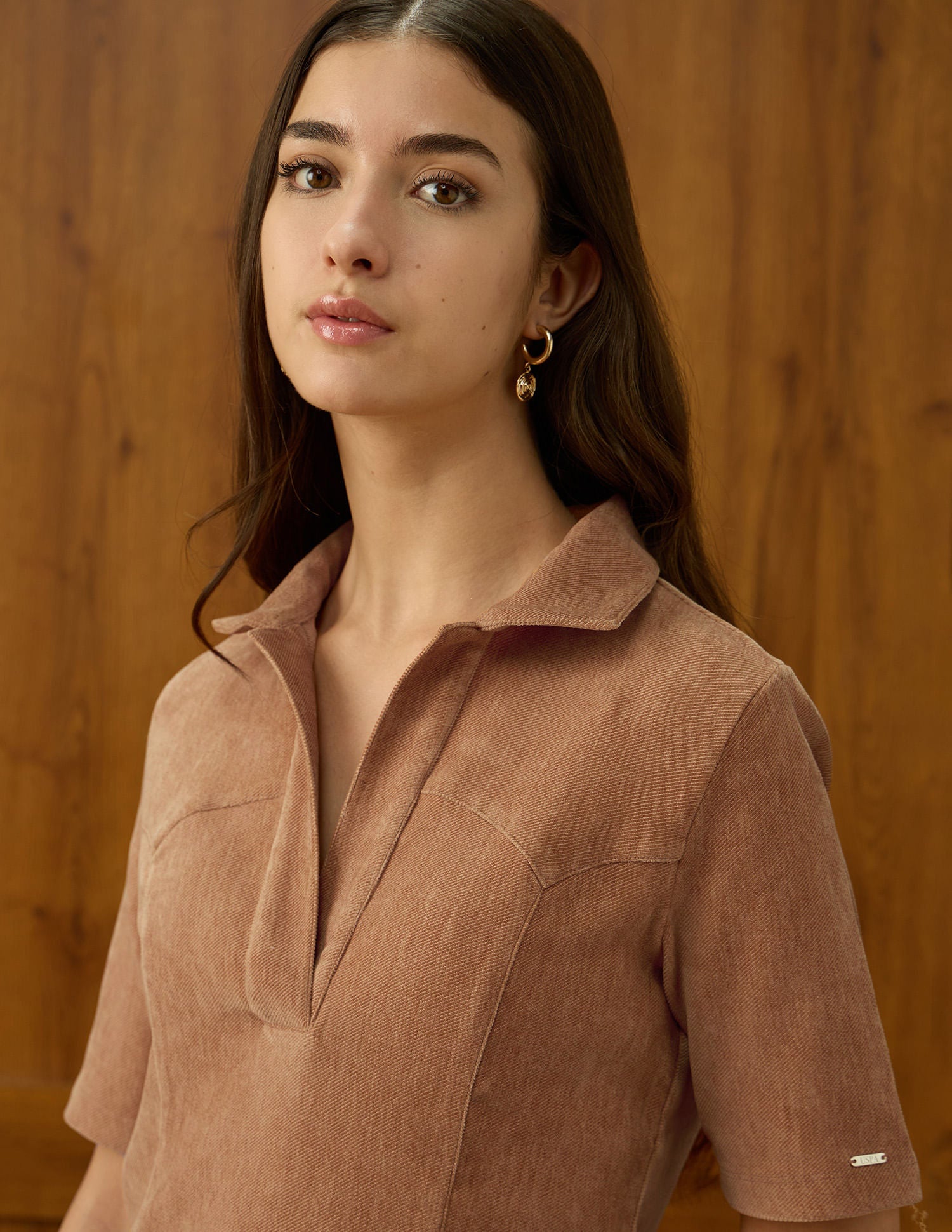 Textured Polo Collar Mini Dress Brown - U.S. POLO ASSN. | Large