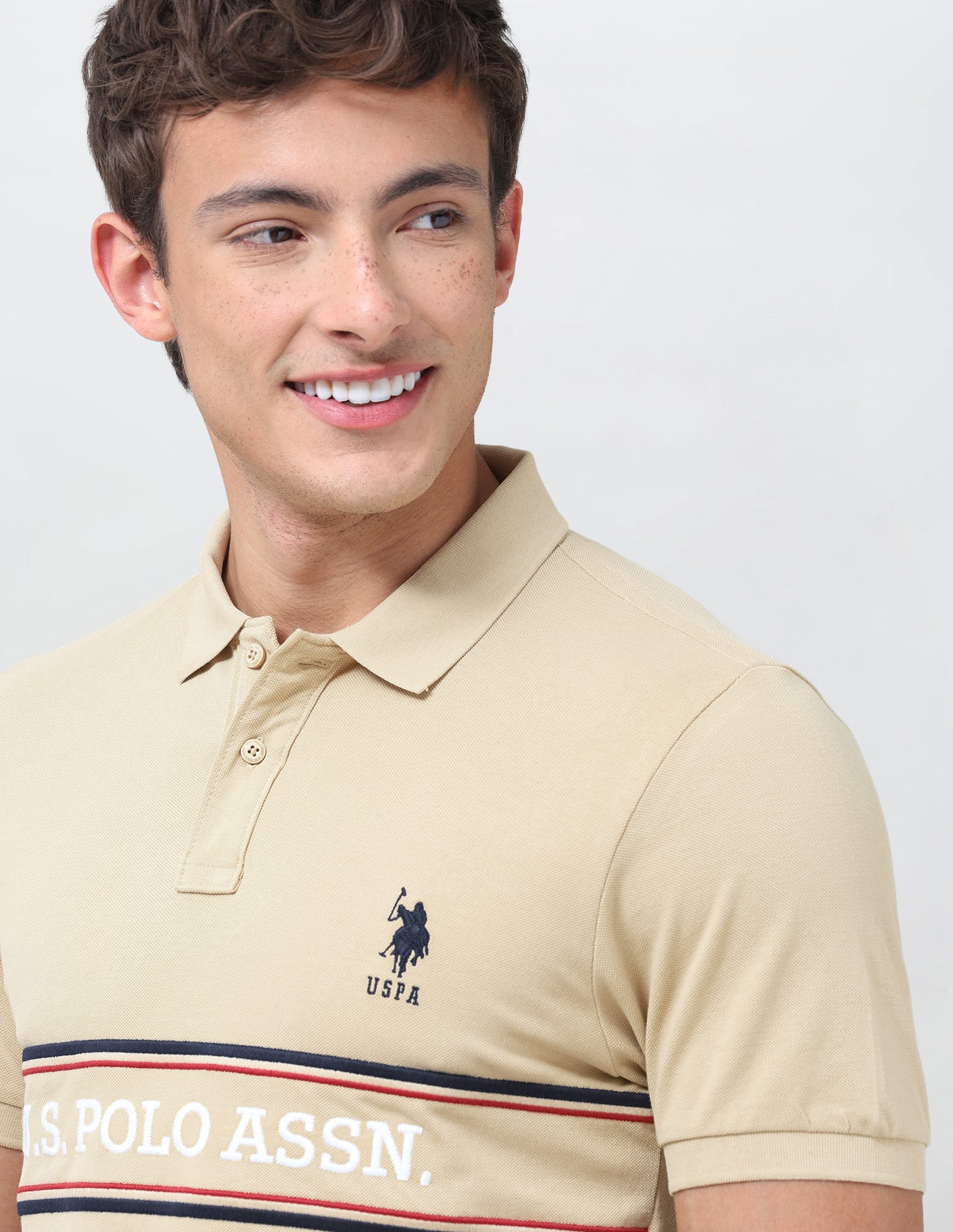 Brand Embroidered Regular Fit Polo Shirt Beige - U.S. Polo Assn. India | Large