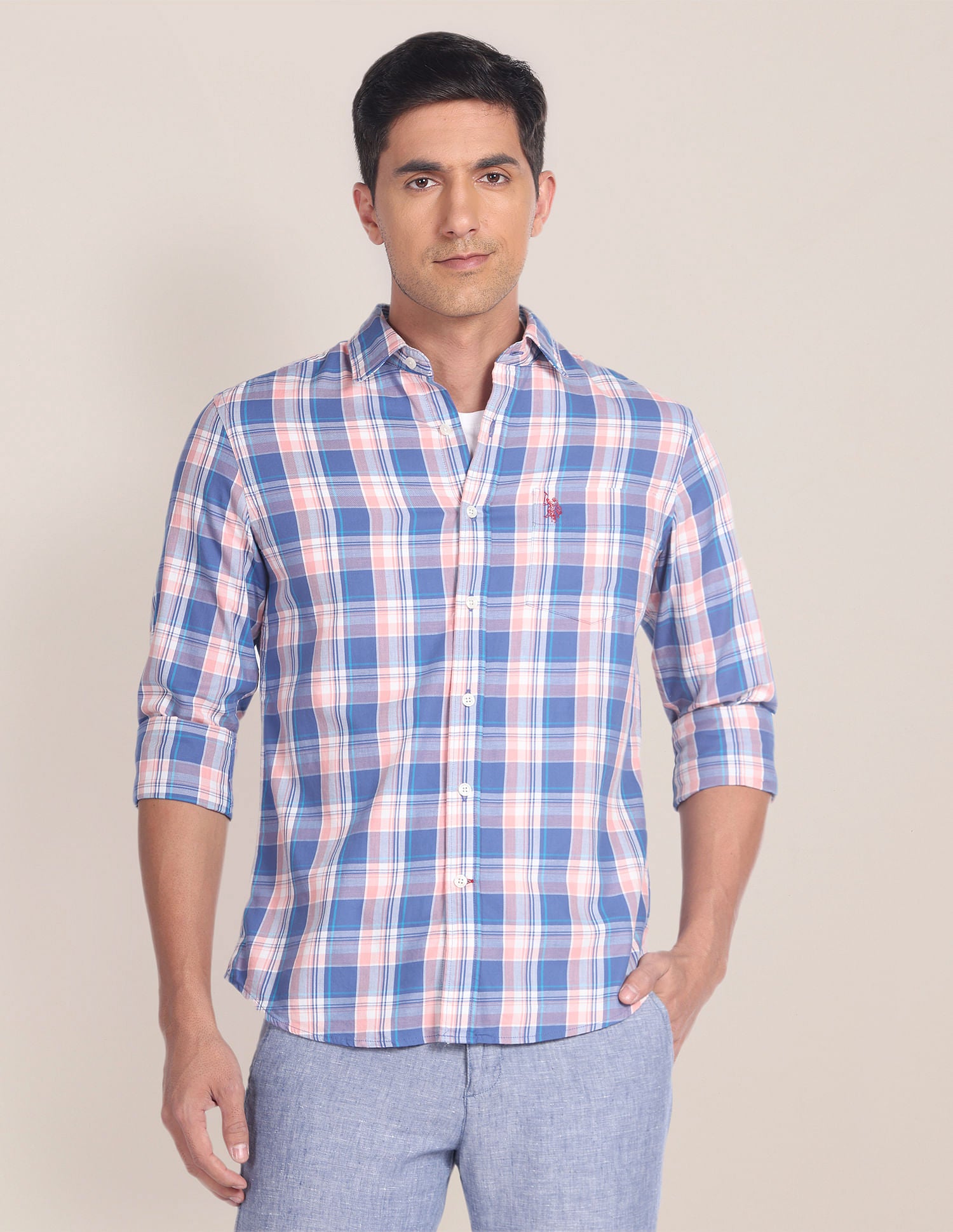 Plaid Check Cotton Twill Shirt Blue - U.S. Polo Assn. India | Large