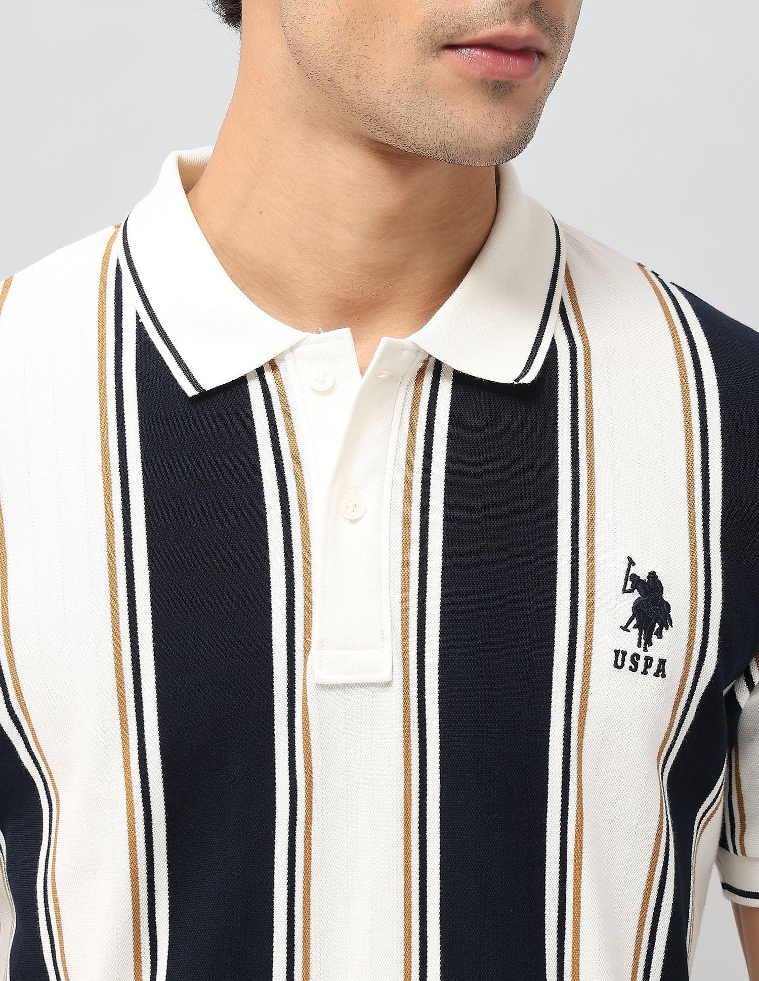 Slim Fit Vertical Striped Polo Shirt Off White - U.S. POLO ASSN. | Large