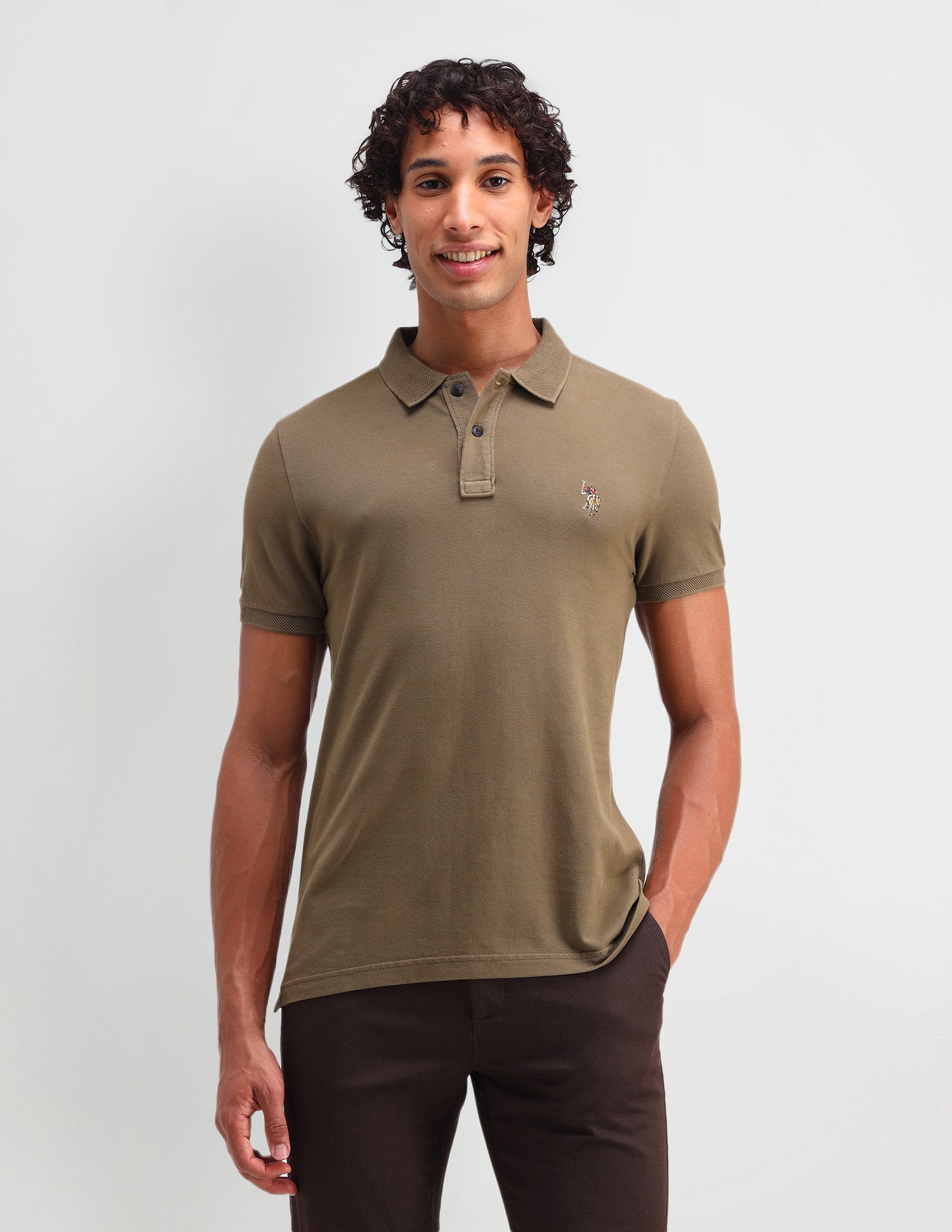 Solid Cotton Muscle Fit Polo Shirt Brown - U.S. POLO ASSN. | Large