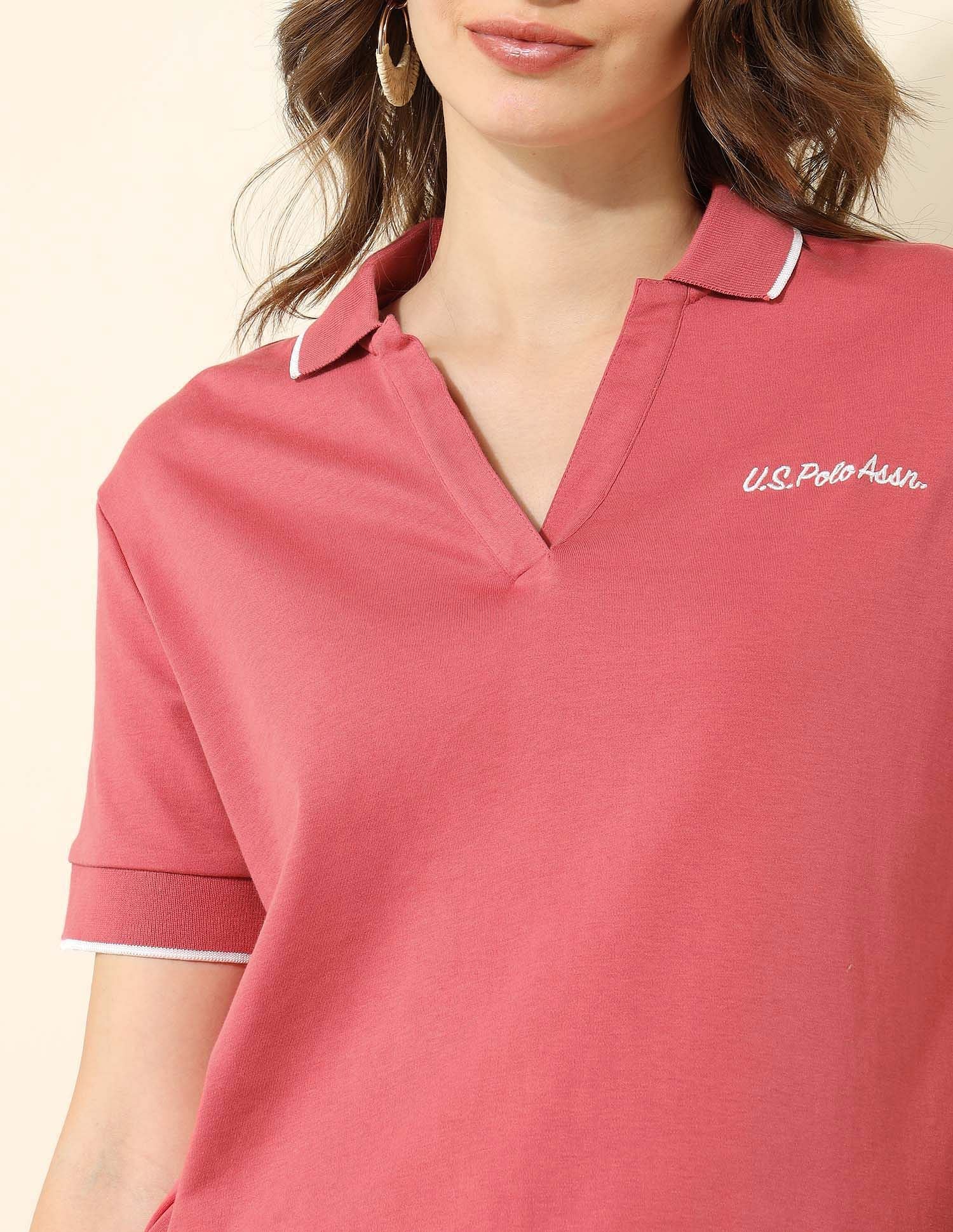 Boxy Fit Solid Polo Shirt Pink - U.S. POLO ASSN. | Large