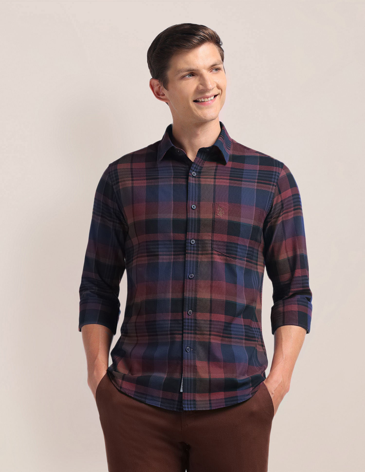 Tailored Plaid Check Shirt Wine - U.S. POLO ASSN. | Large